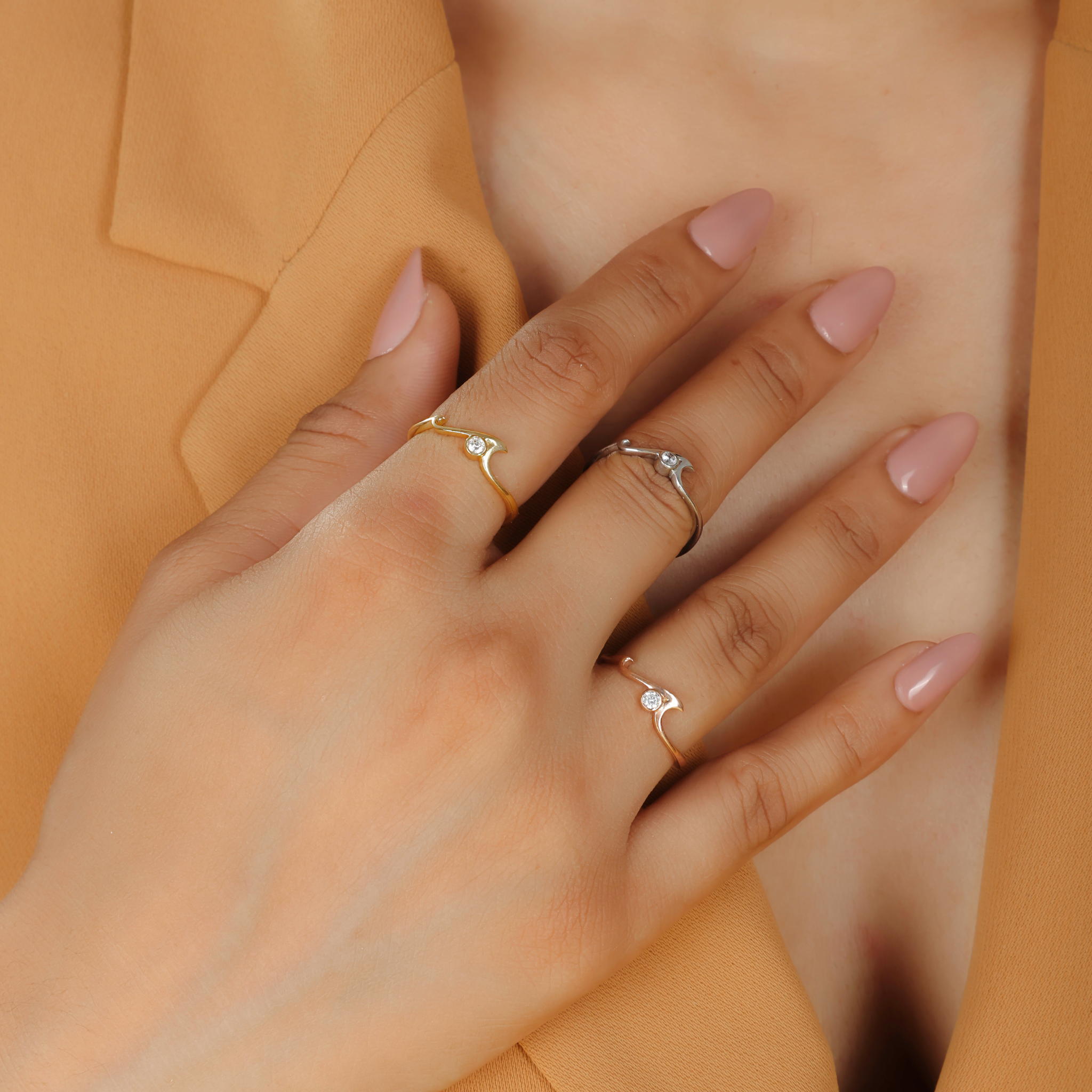 Ocean Wave Cubic Zircon Ring – Hallmarked 925 Sterling Silver White Gold Plated | Elegant & Modern Jewelry