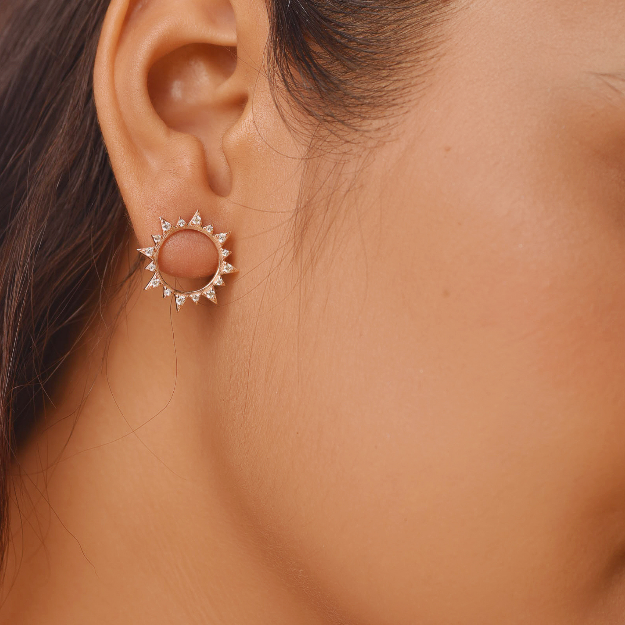 Open Circle Sparkling Stud Earrings, Hallmarked 925 Sterling Silver