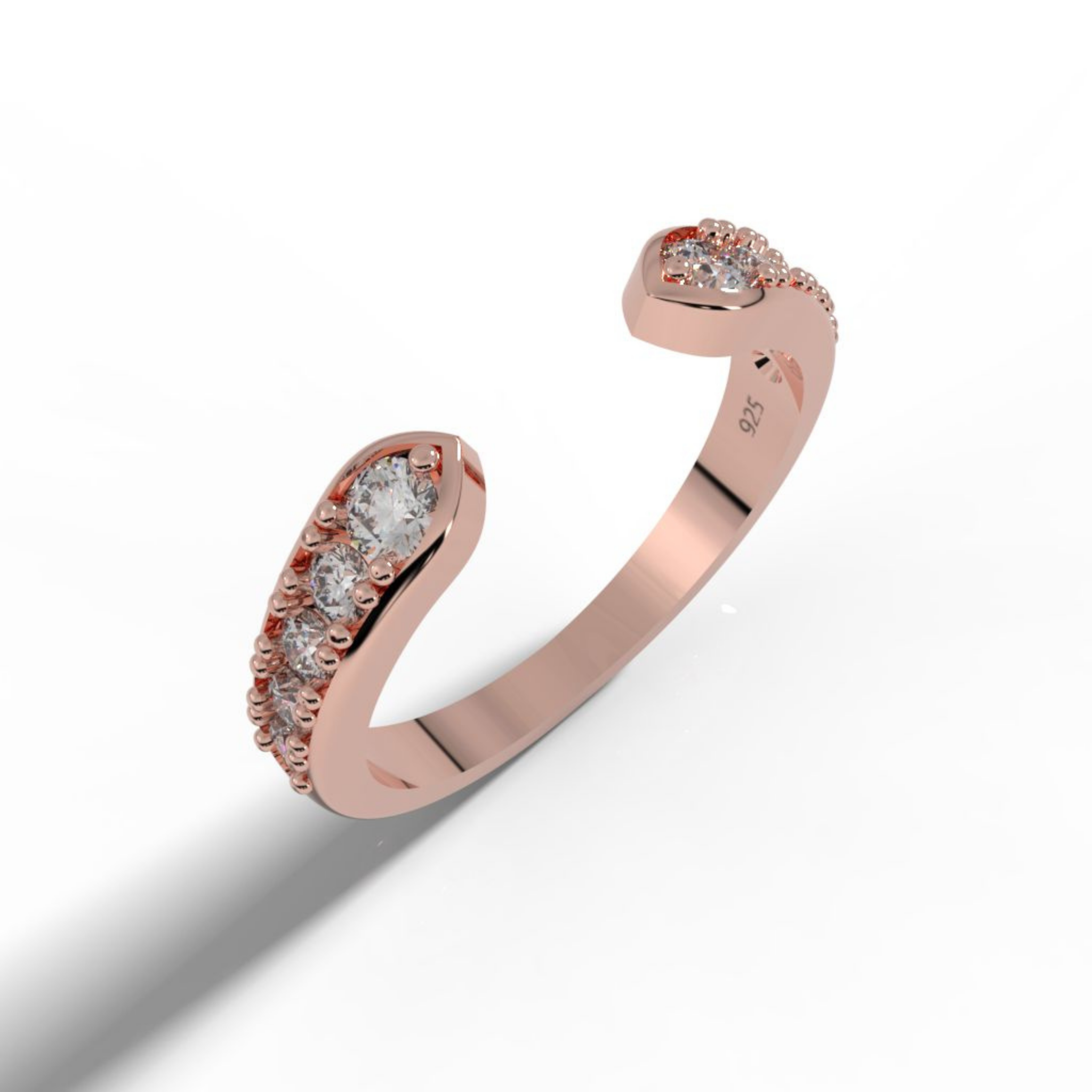 Open Cuff Engagement Band Ring Rose Gold Plated, Hallmarked 925 Sterling Silver Rose Gold