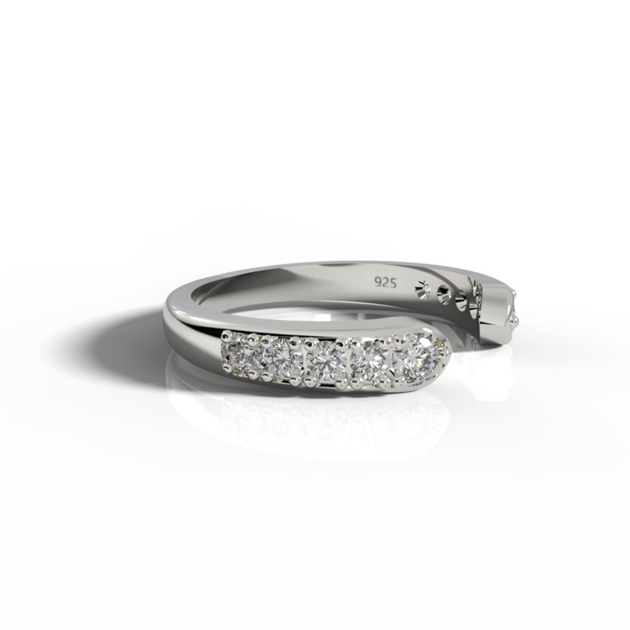 Open Cuff Engagement Band Ring White Gold Plated, Hallmarked 925 Sterling Silver White Gold