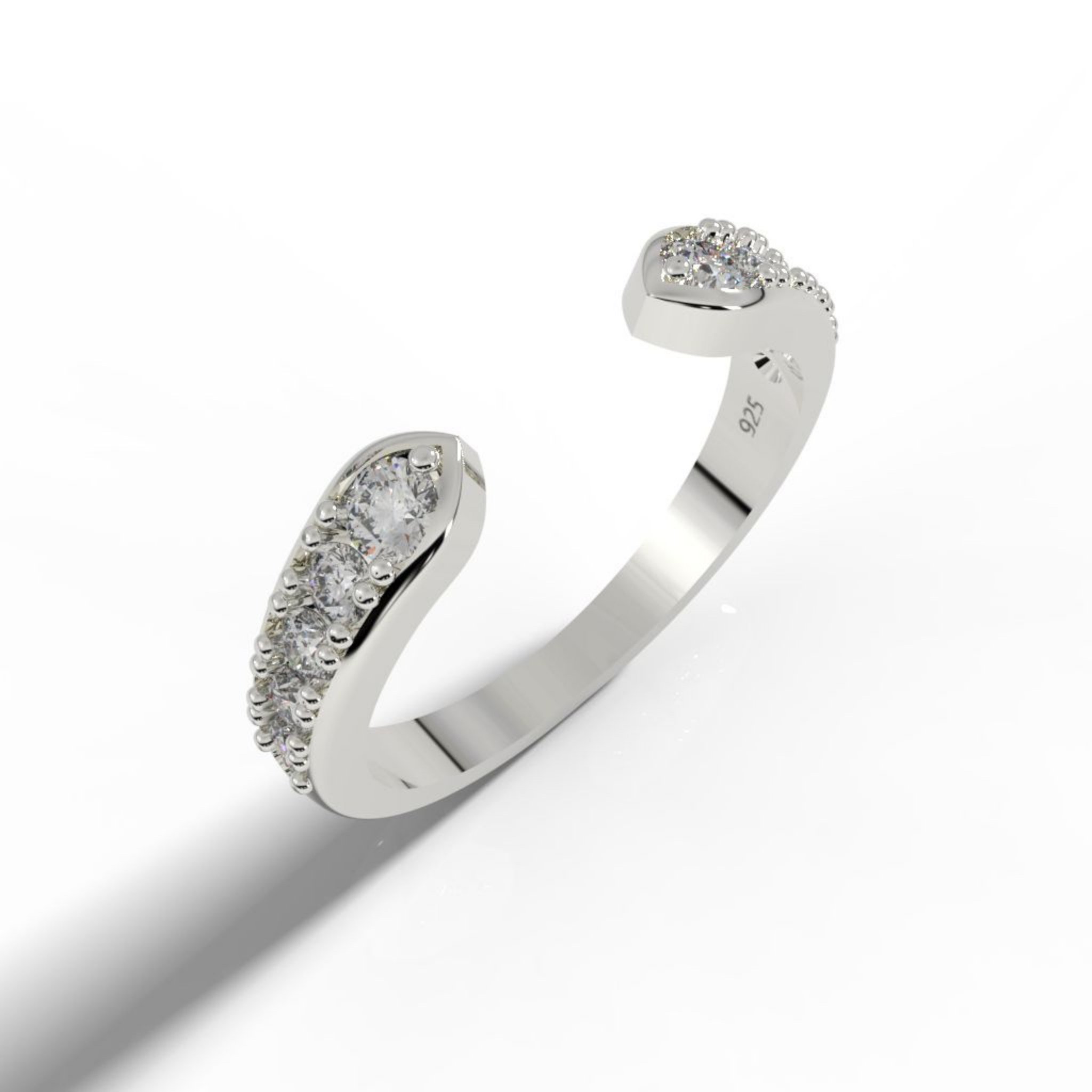 Open Cuff Engagement Band Ring White Gold Plated, Hallmarked 925 Sterling Silver White Gold