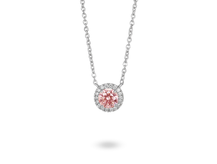 Lab-Grown Diamond 1ct. tw. Halo 14k Gold Pendant | Pink