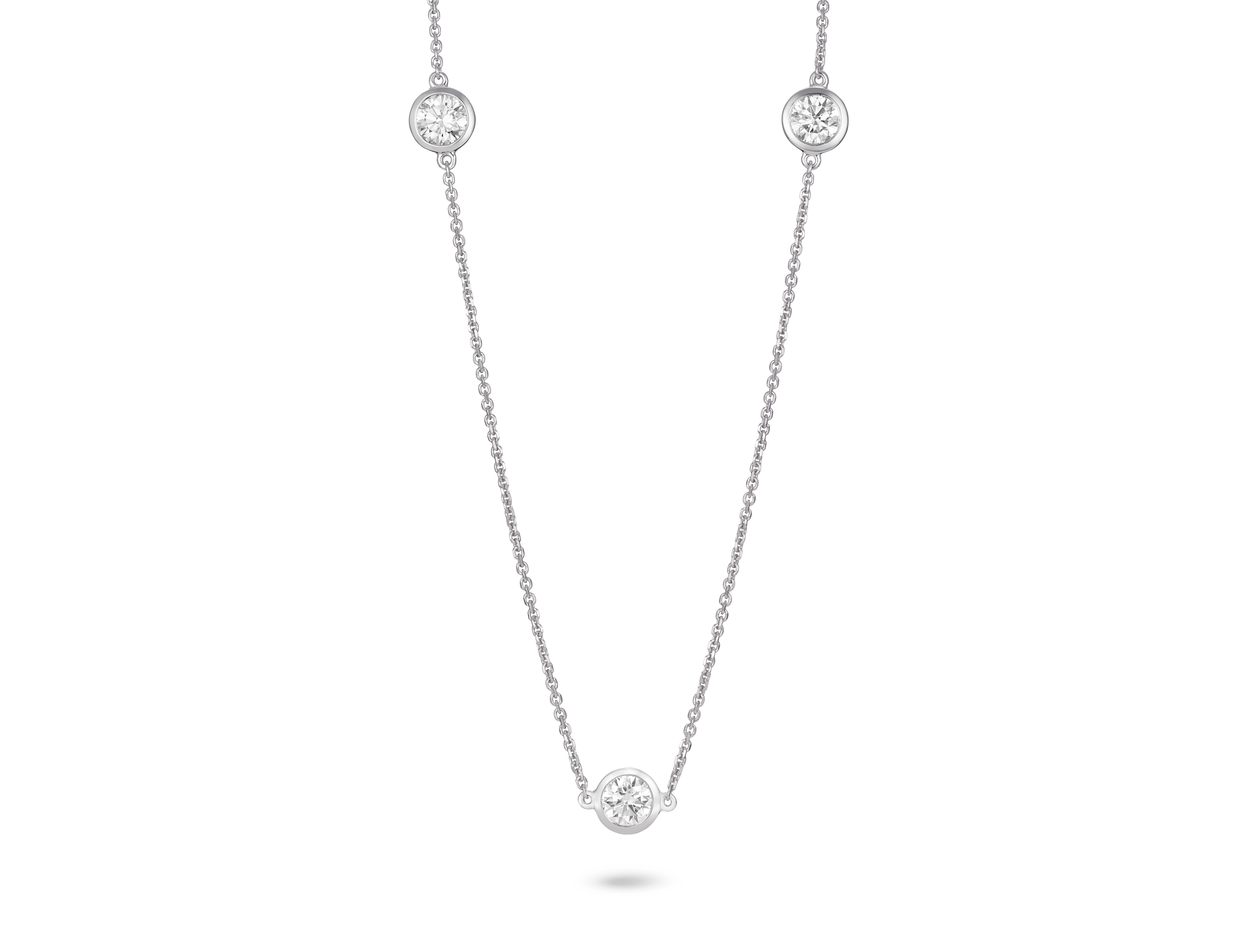 Front view of 0.75 carat station necklace in 14k white gold