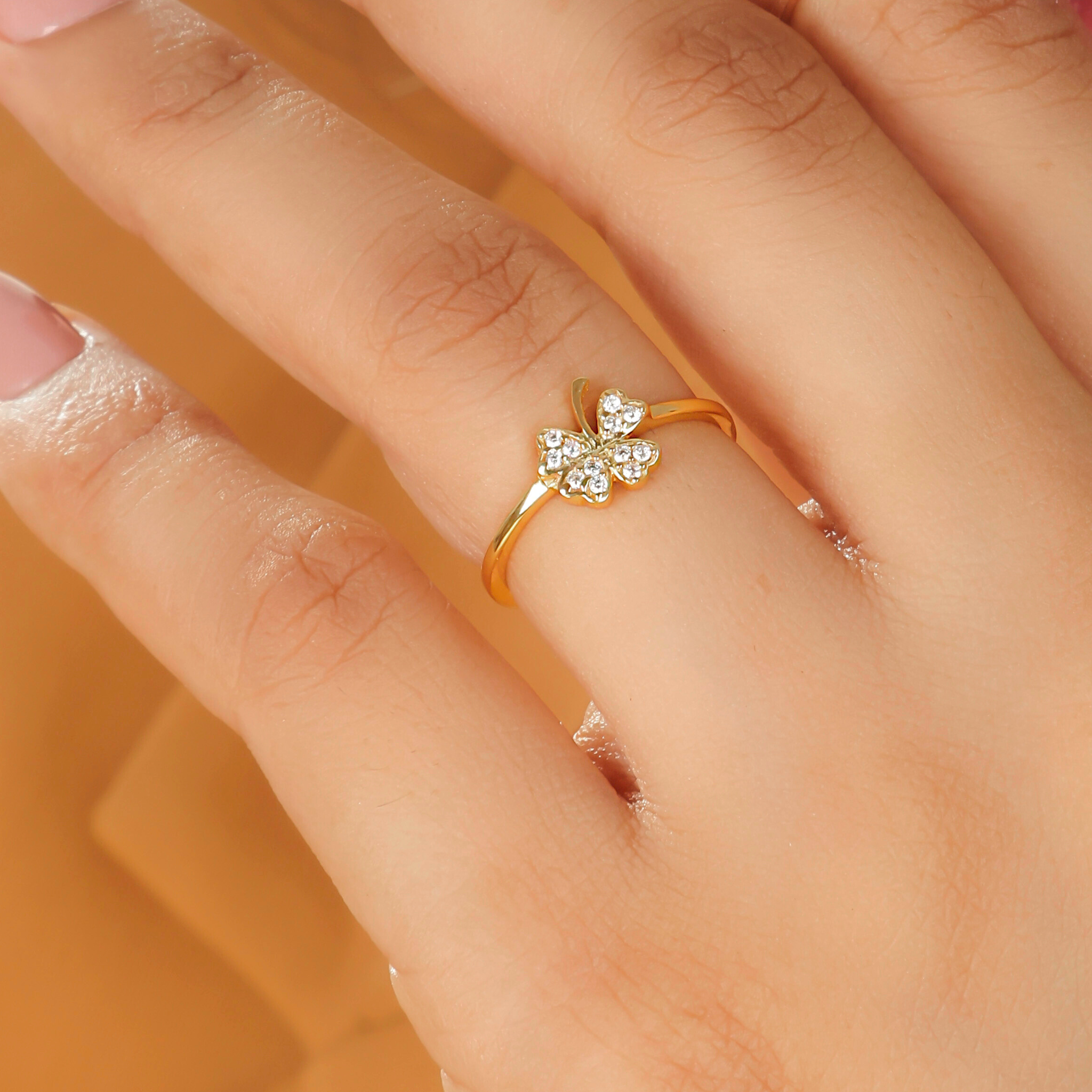 Palm Leaf Shape Dainty Stacking Ring – Hallmarked 925 Sterling Silver Yellow Gold Plated | Elegant & Versatile Jewelry