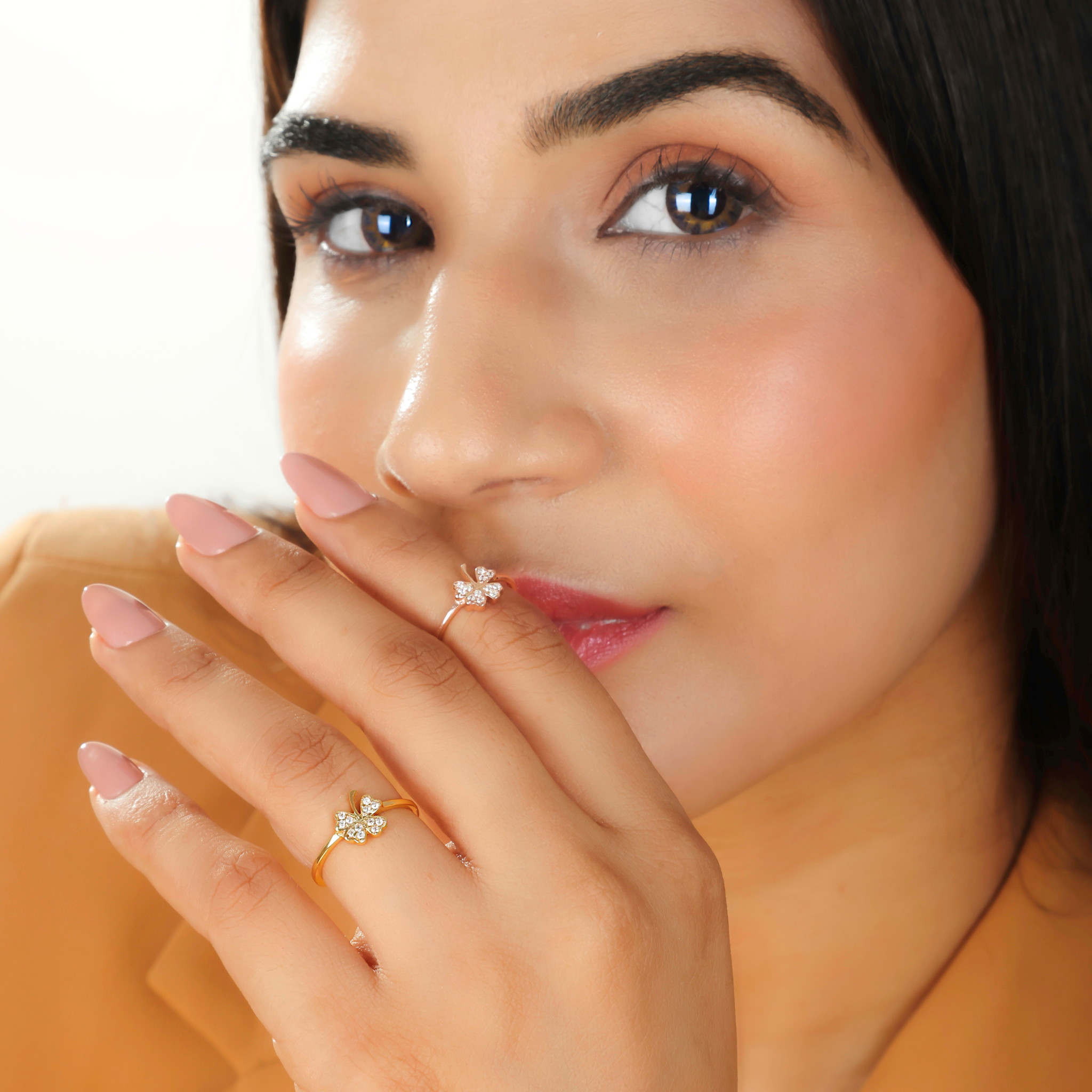 Palm Leaf Shape Dainty Stacking Ring – Hallmarked 925 Sterling Silver Yellow Gold Plated | Elegant & Versatile Jewelry