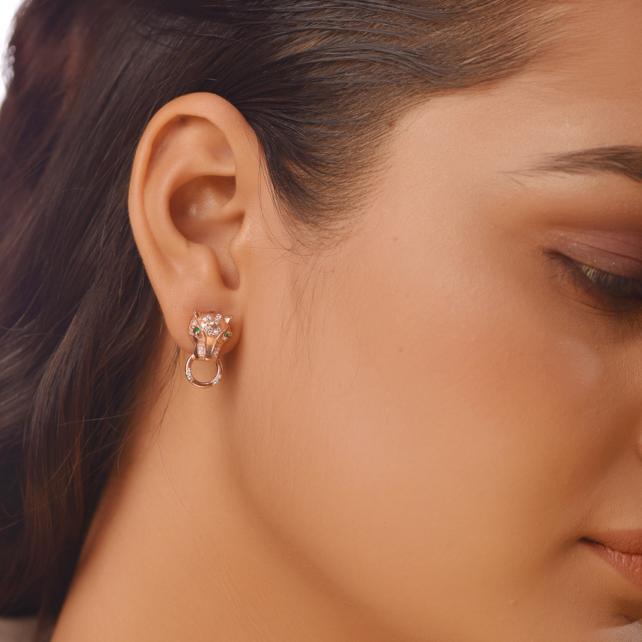 Panther Stud Earrings For Her, Hallmarked 925 Sterling Silver