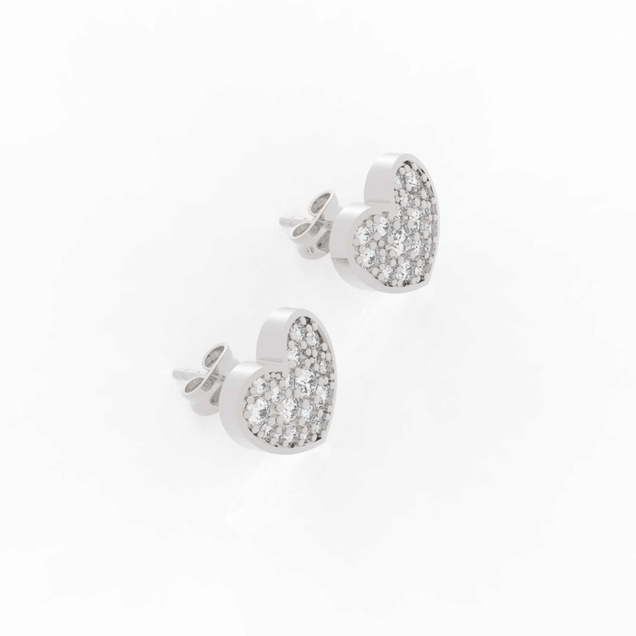 Pave Diamond Heart Shape Stud Earrings- Hallmarked 925 Sterling Silver