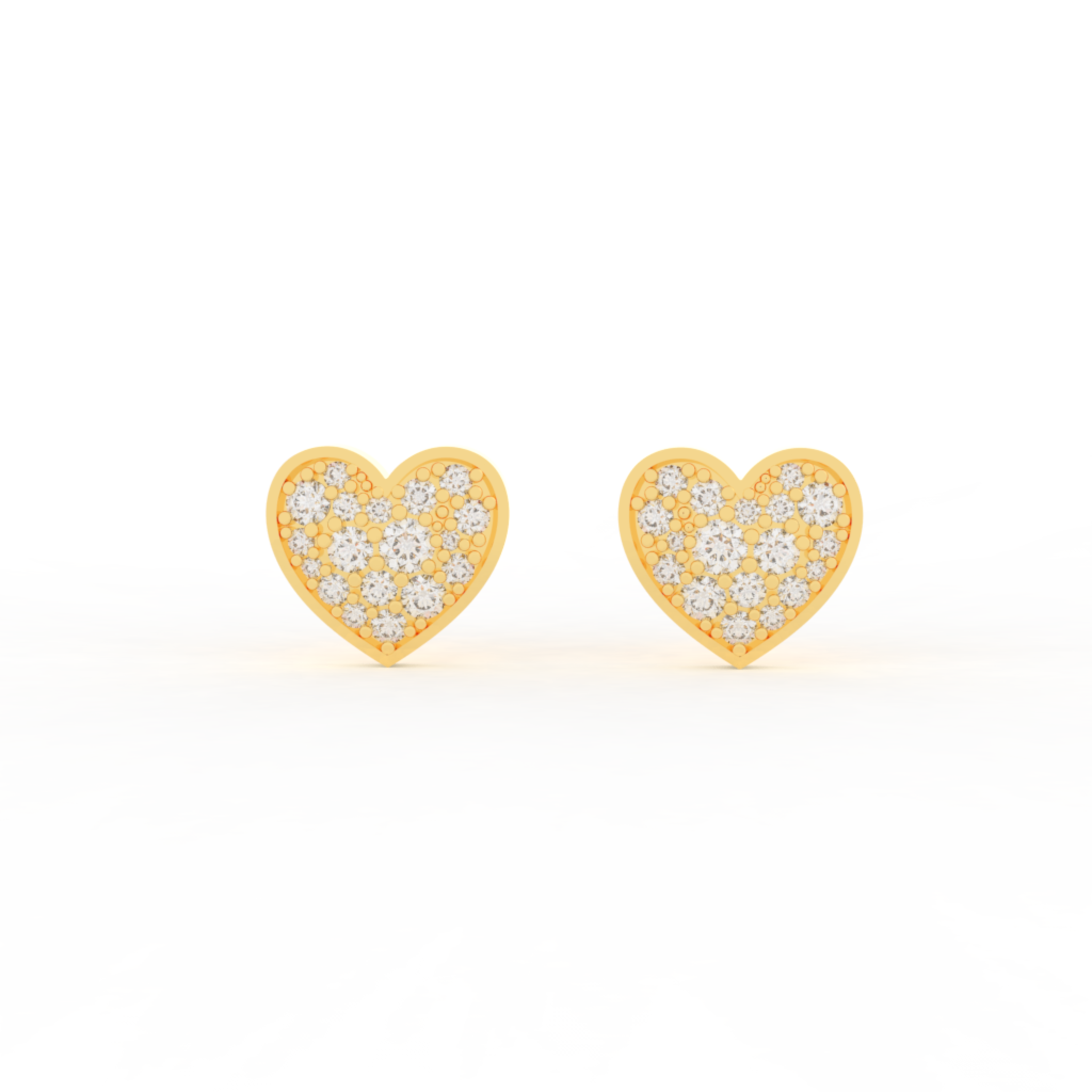 Pave Diamond Heart Shape Stud Earrings- Hallmarked 925 Sterling Silver