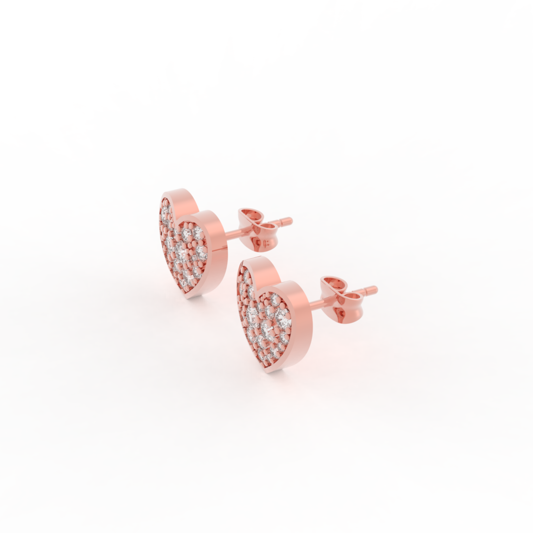 Pave Diamond Heart Shape Stud Earrings- Hallmarked 925 Sterling Silver