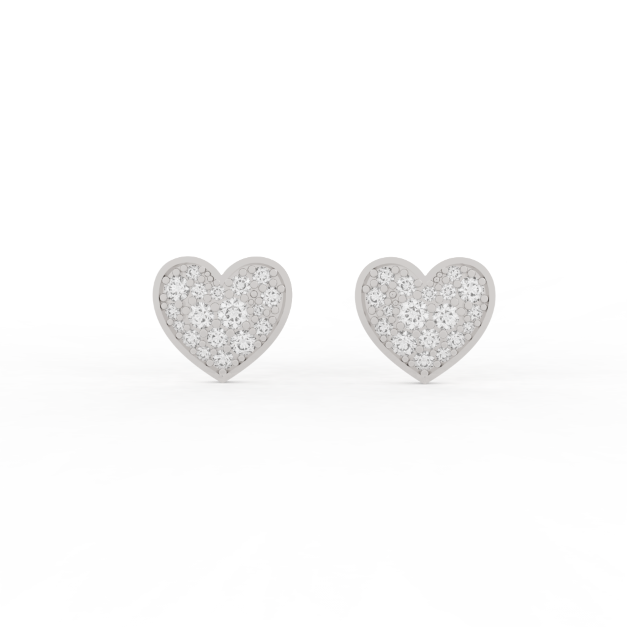 Pave Diamond Heart Shape Stud Earrings- Hallmarked 925 Sterling Silver