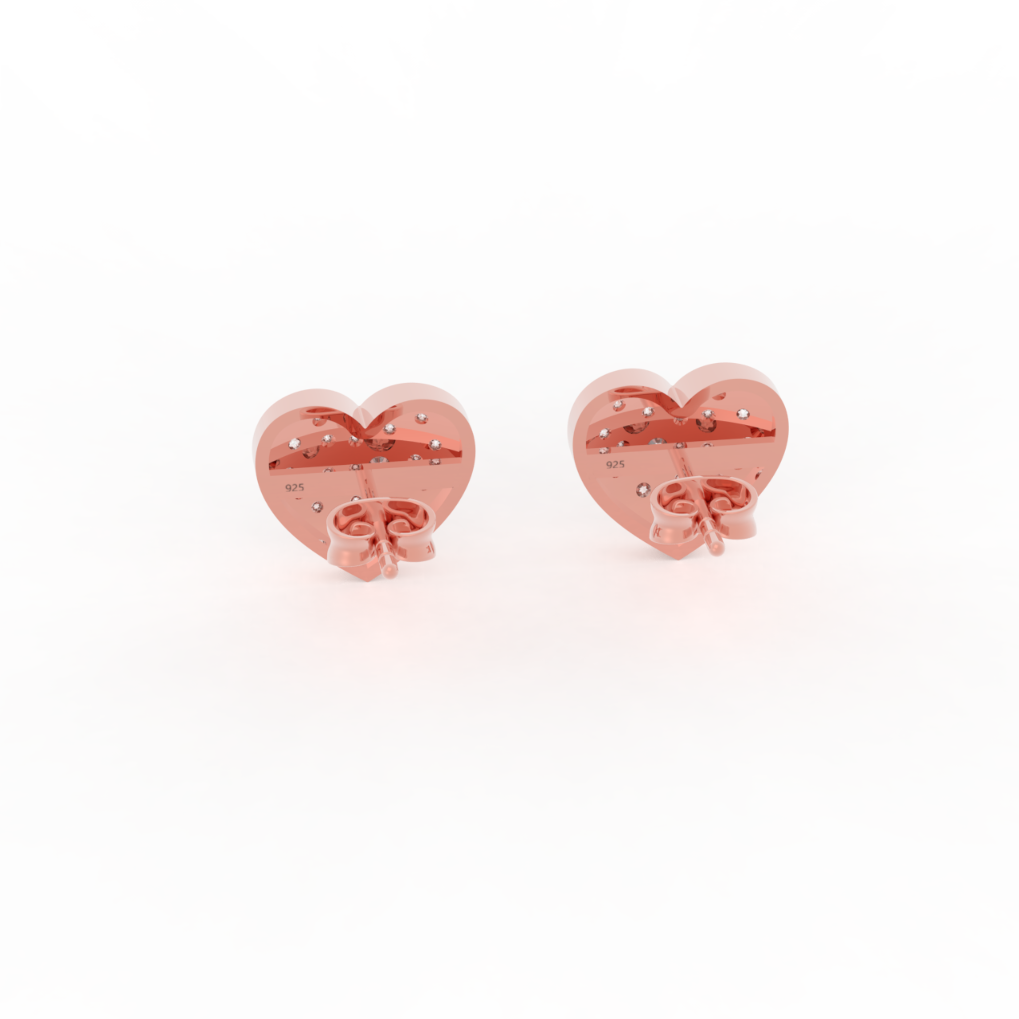 Pave Diamond Heart Shape Stud Earrings- Hallmarked 925 Sterling Silver