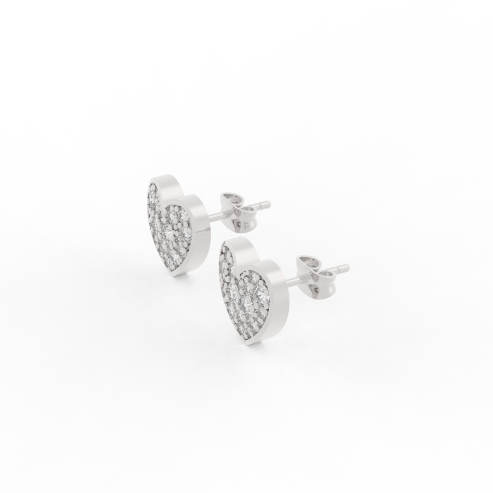 Pave Diamond Heart Shape Stud Earrings- Hallmarked 925 Sterling Silver