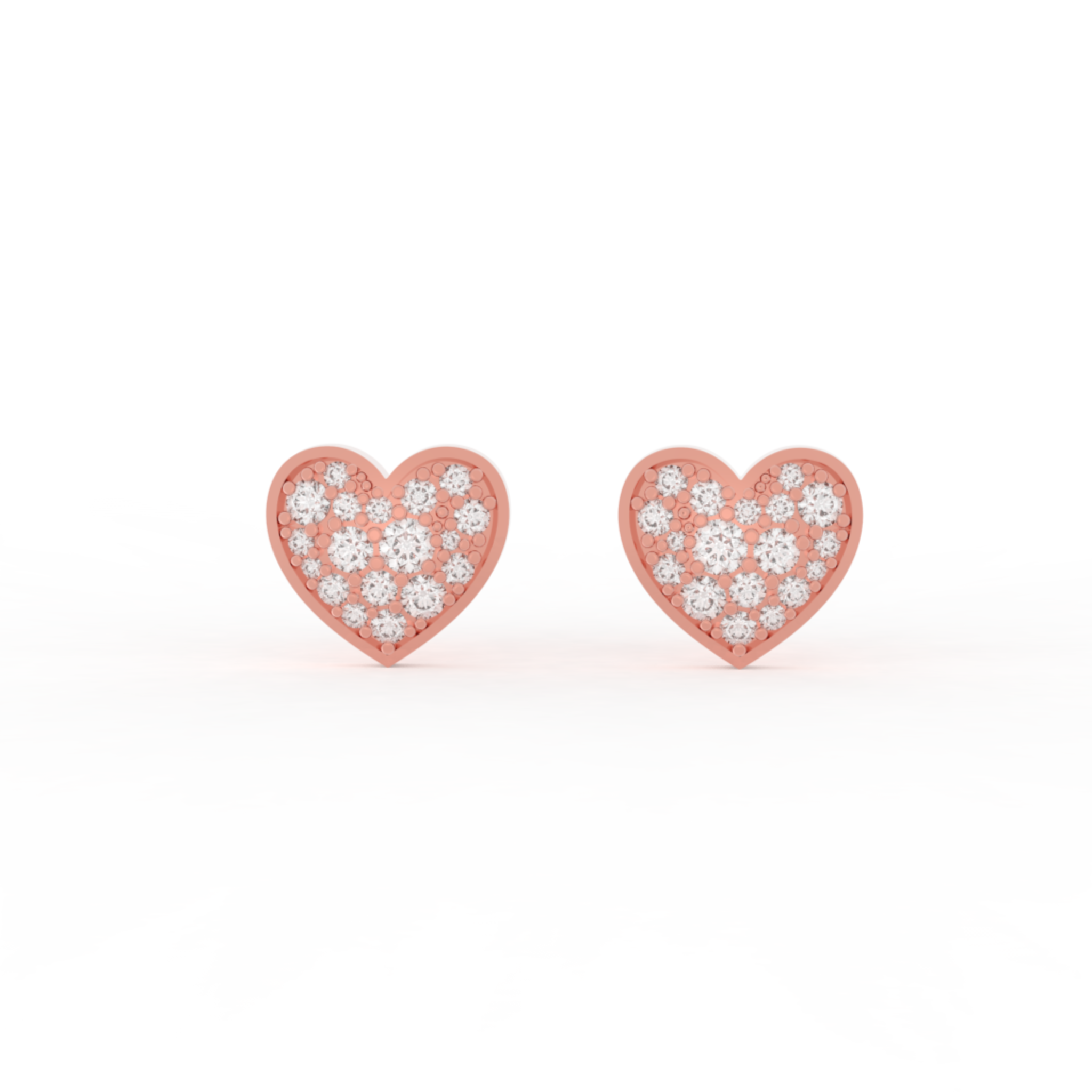 Pave Diamond Heart Shape Stud Earrings- Hallmarked 925 Sterling Silver