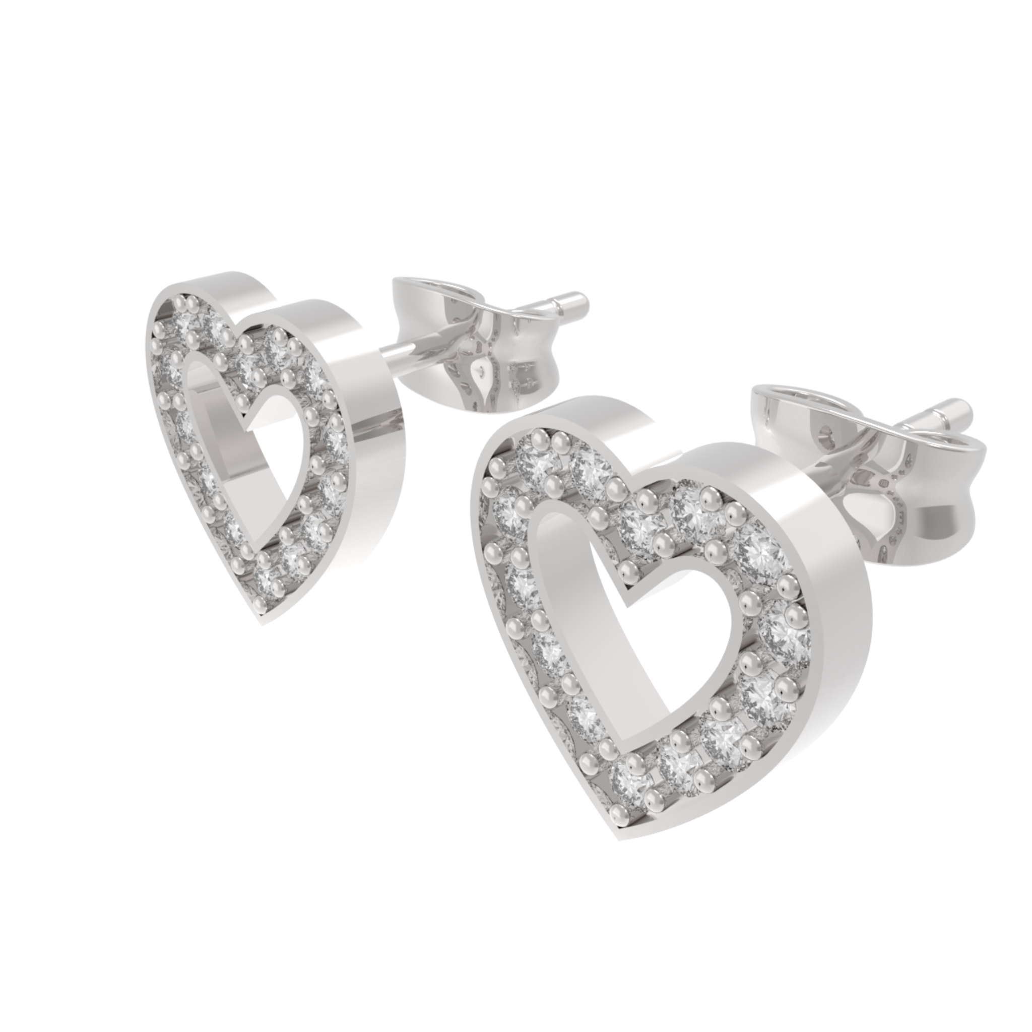 Pave Heart Shape Open Stud Earrings, Hallmarked 925 Sterling Silver