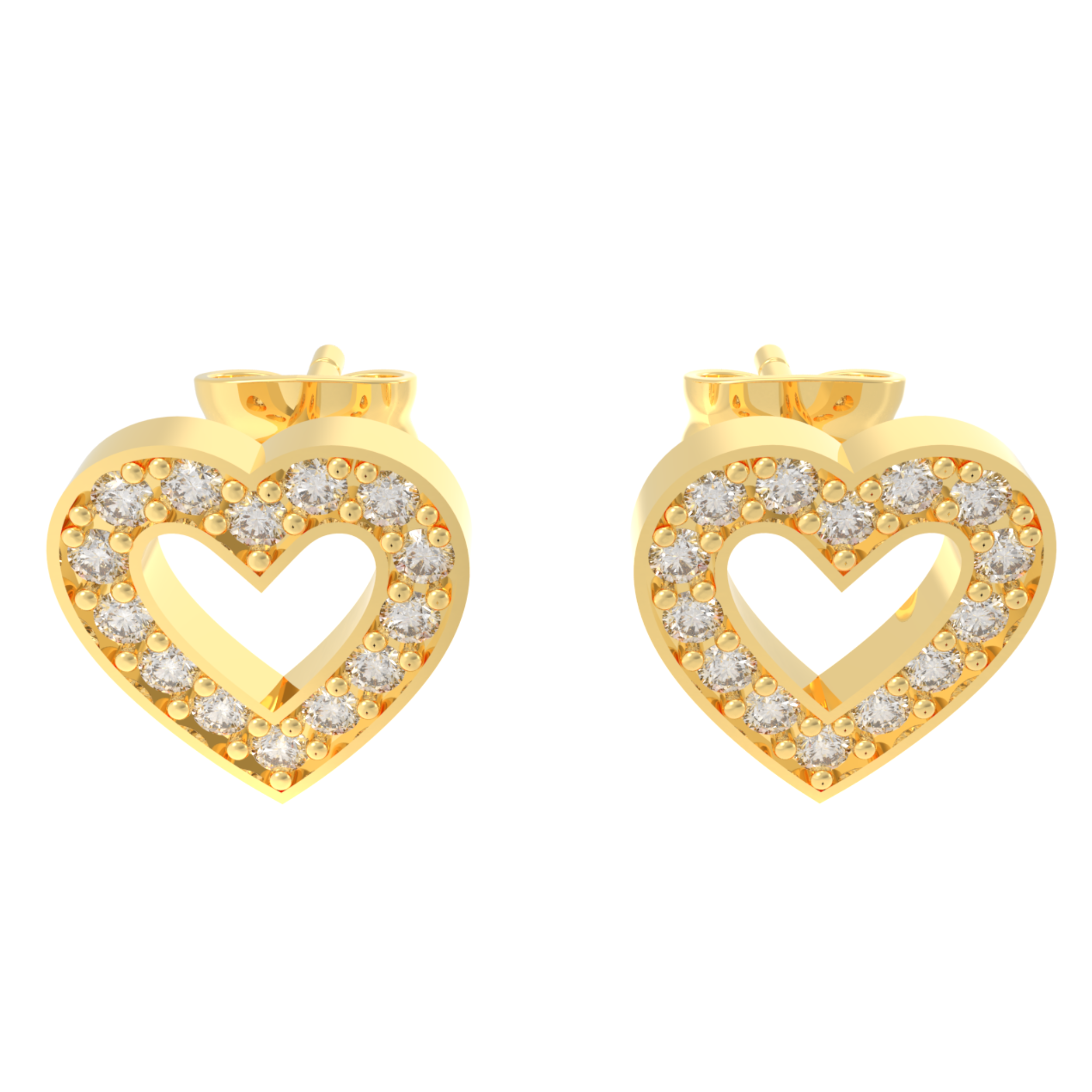 Pave Heart Shape Open Stud Earrings, Hallmarked 925 Sterling Silver