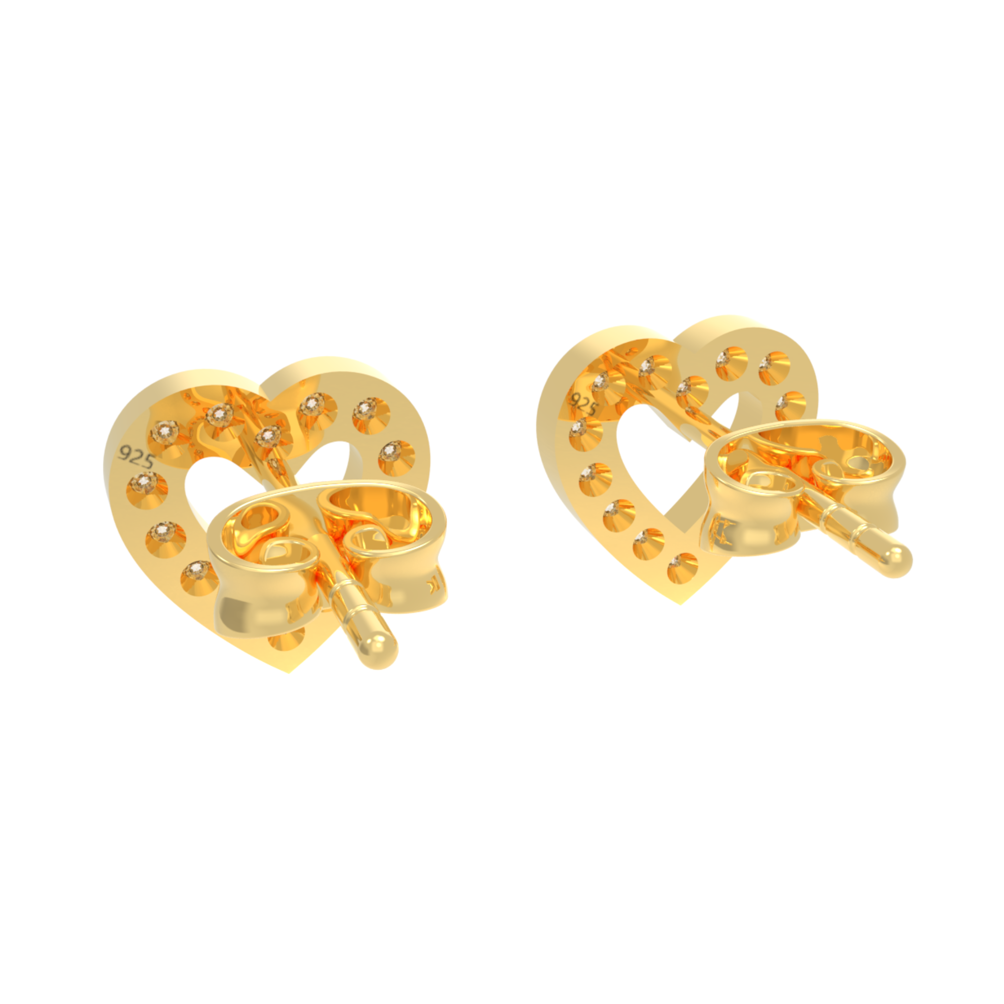 Pave Heart Shape Open Stud Earrings, Hallmarked 925 Sterling Silver