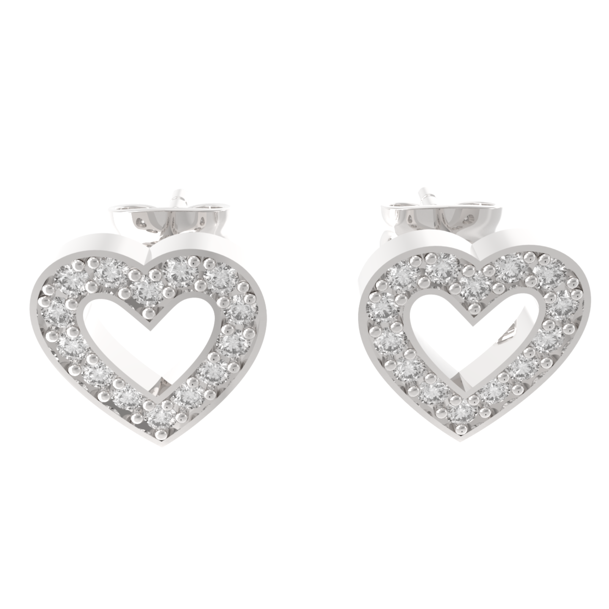 Pave Heart Shape Open Stud Earrings, Hallmarked 925 Sterling Silver