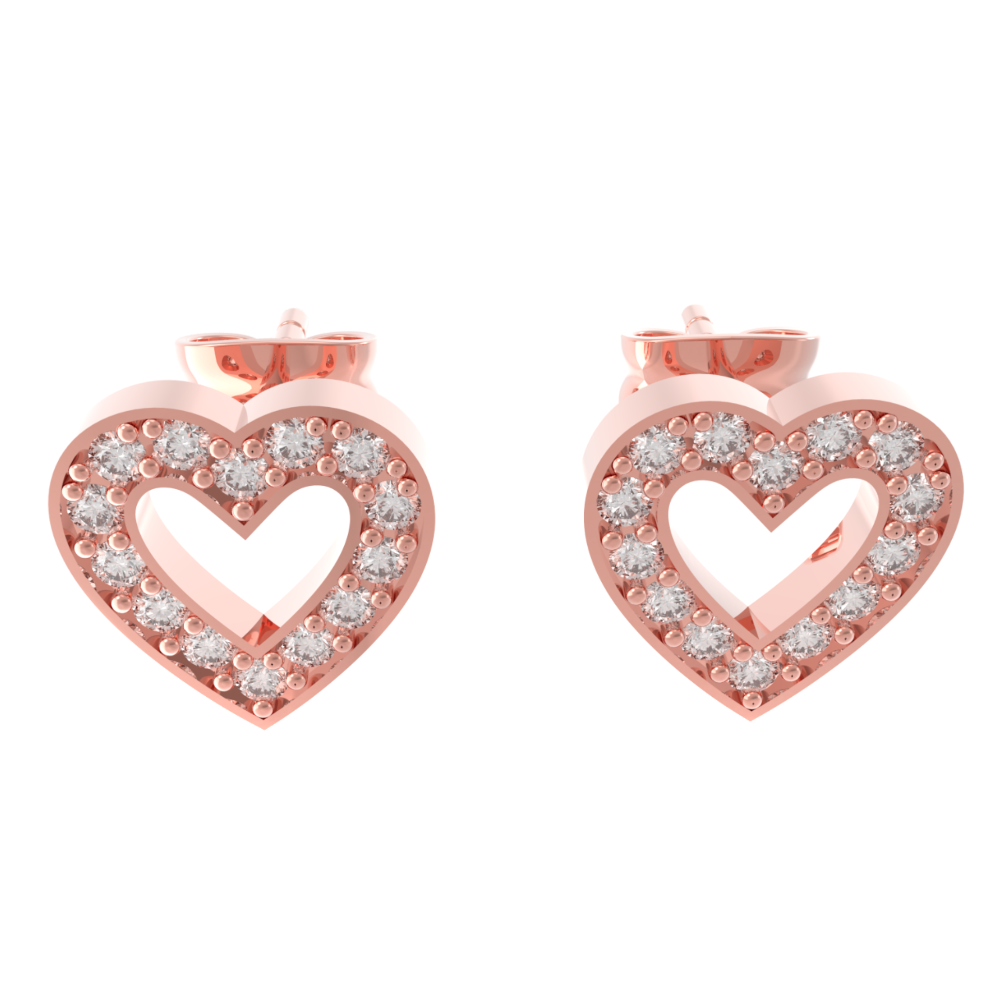 Pave Heart Shape Open Stud Earrings, Hallmarked 925 Sterling Silver