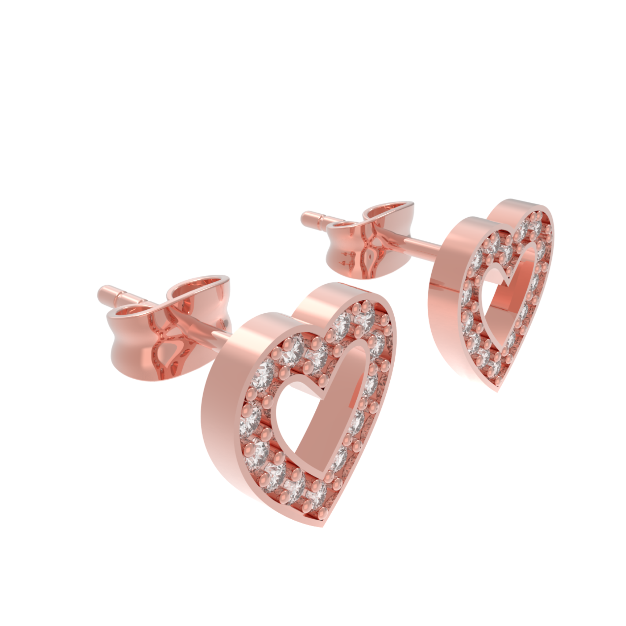 Pave Heart Shape Open Stud Earrings, Hallmarked 925 Sterling Silver