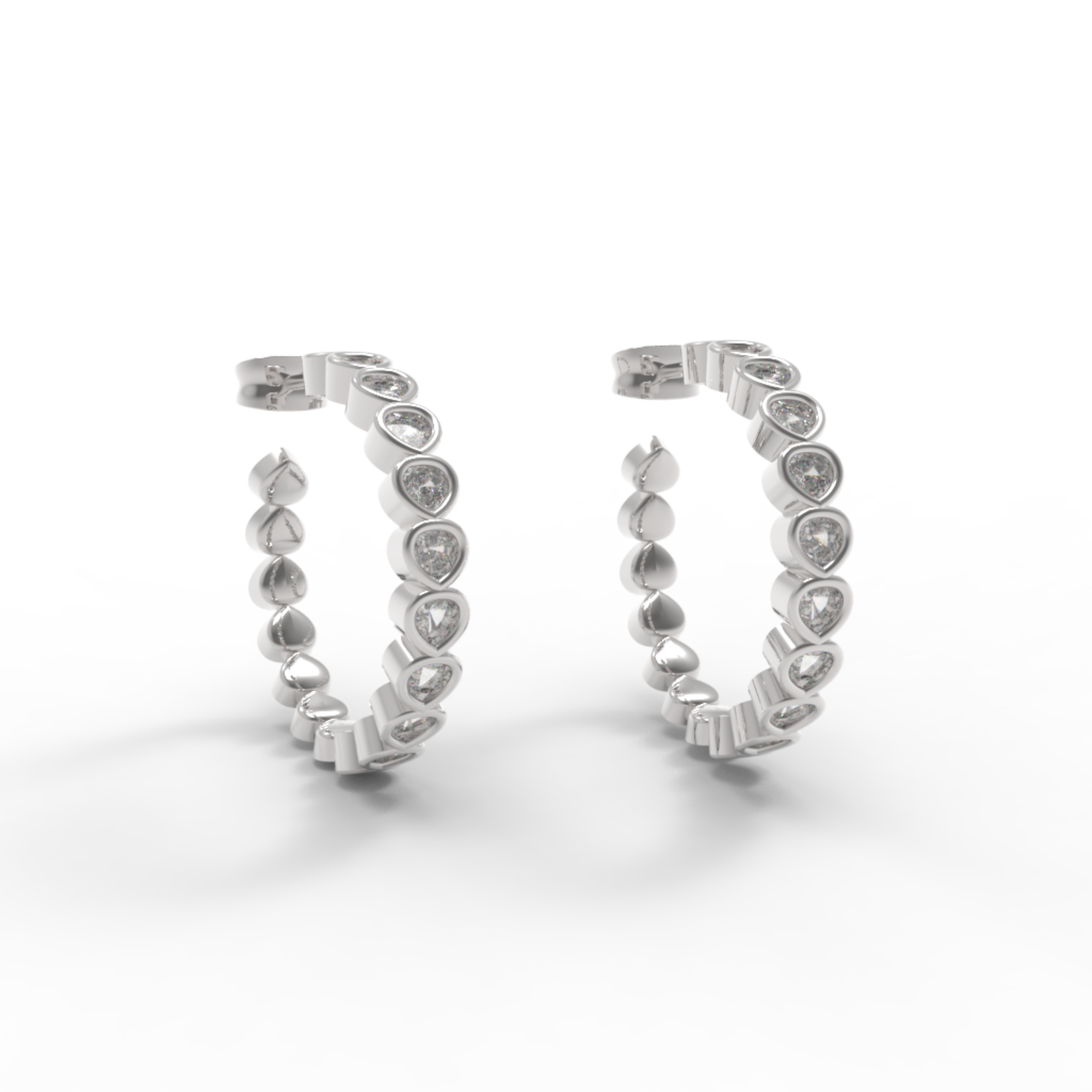 Pear Cut Huggie Hoop Earring, Hallmarked 925 Sterling Silver