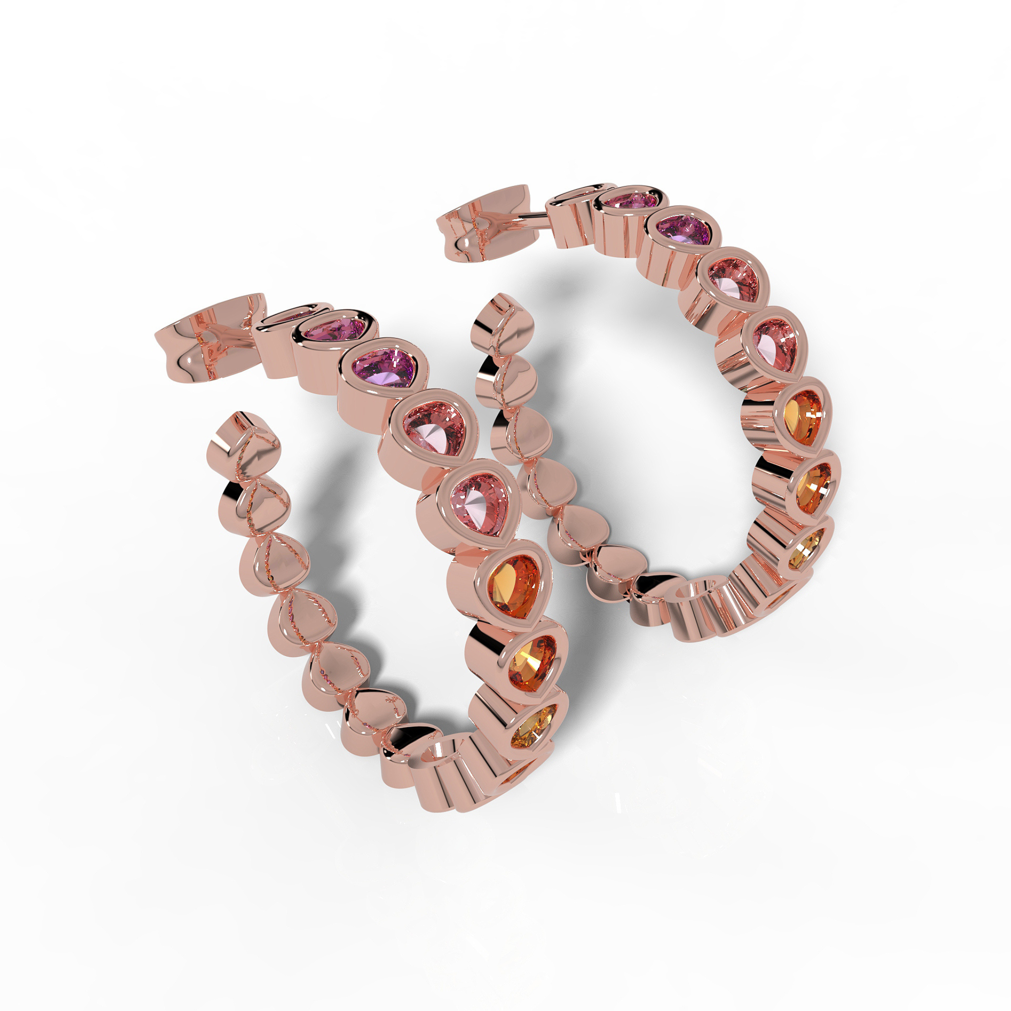 Pear Cut Rainbow Sapphire Huggie Hoop Earring, Hallmarked 925 Sterling Silver