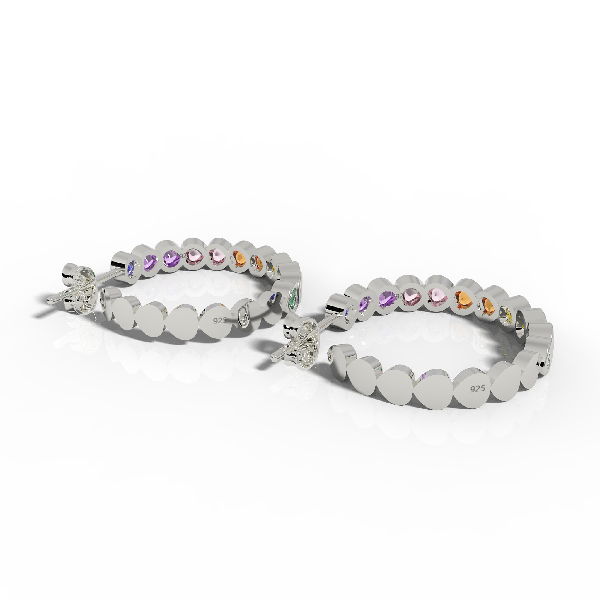 Pear Cut Rainbow Sapphire Huggie Hoop Earring, Hallmarked 925 Sterling Silver