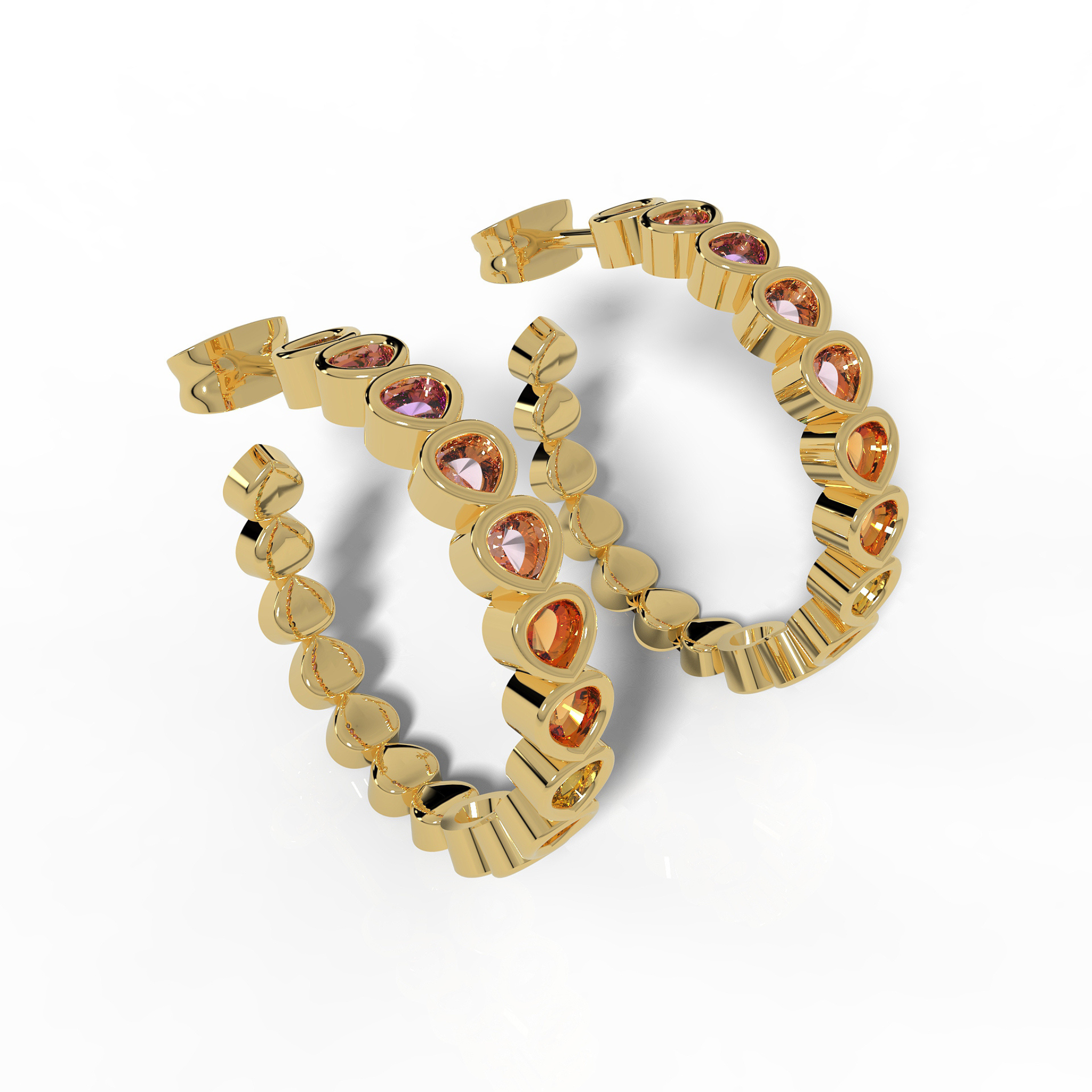 Pear Cut Rainbow Sapphire Huggie Hoop Earring Yellow Gold Plated, Hallmarked 925 Sterling Silver