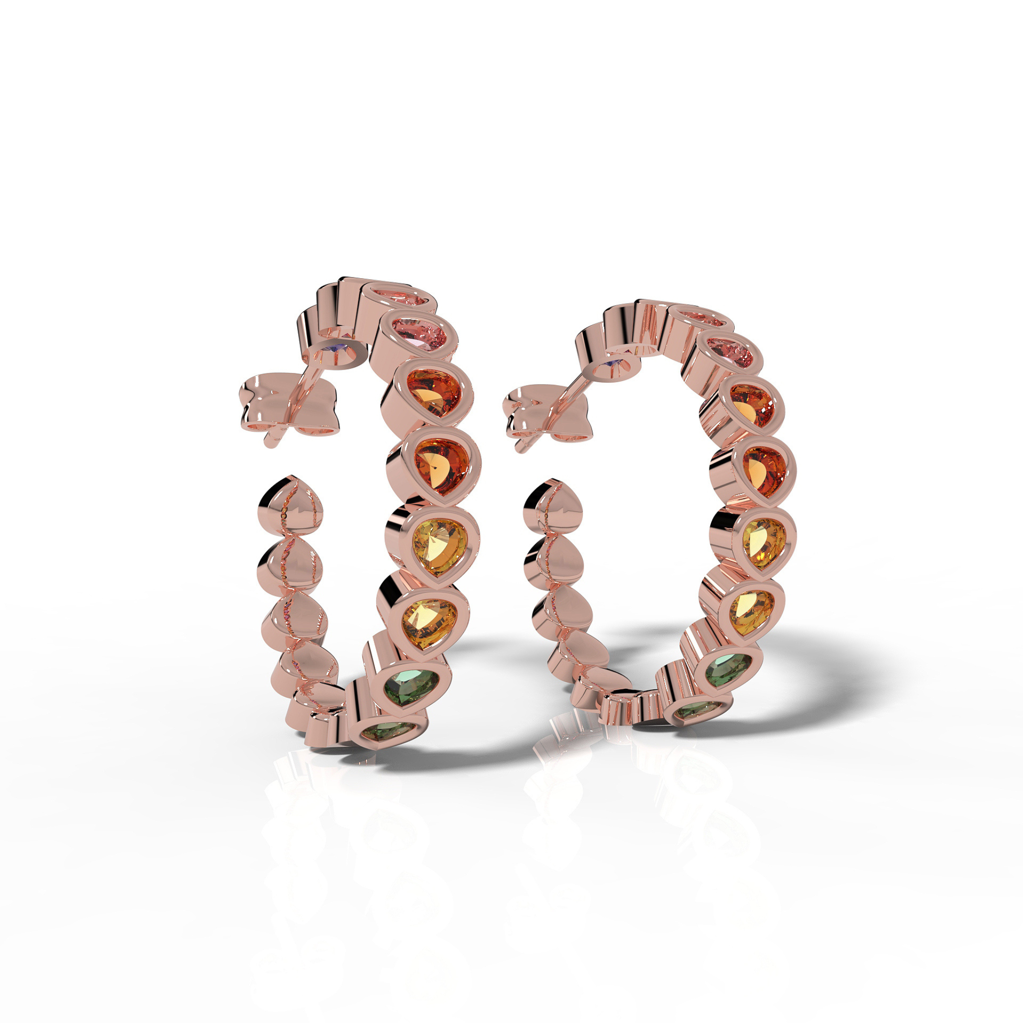 Pear Cut Rainbow Sapphire Huggie Hoop Earring, Hallmarked 925 Sterling Silver