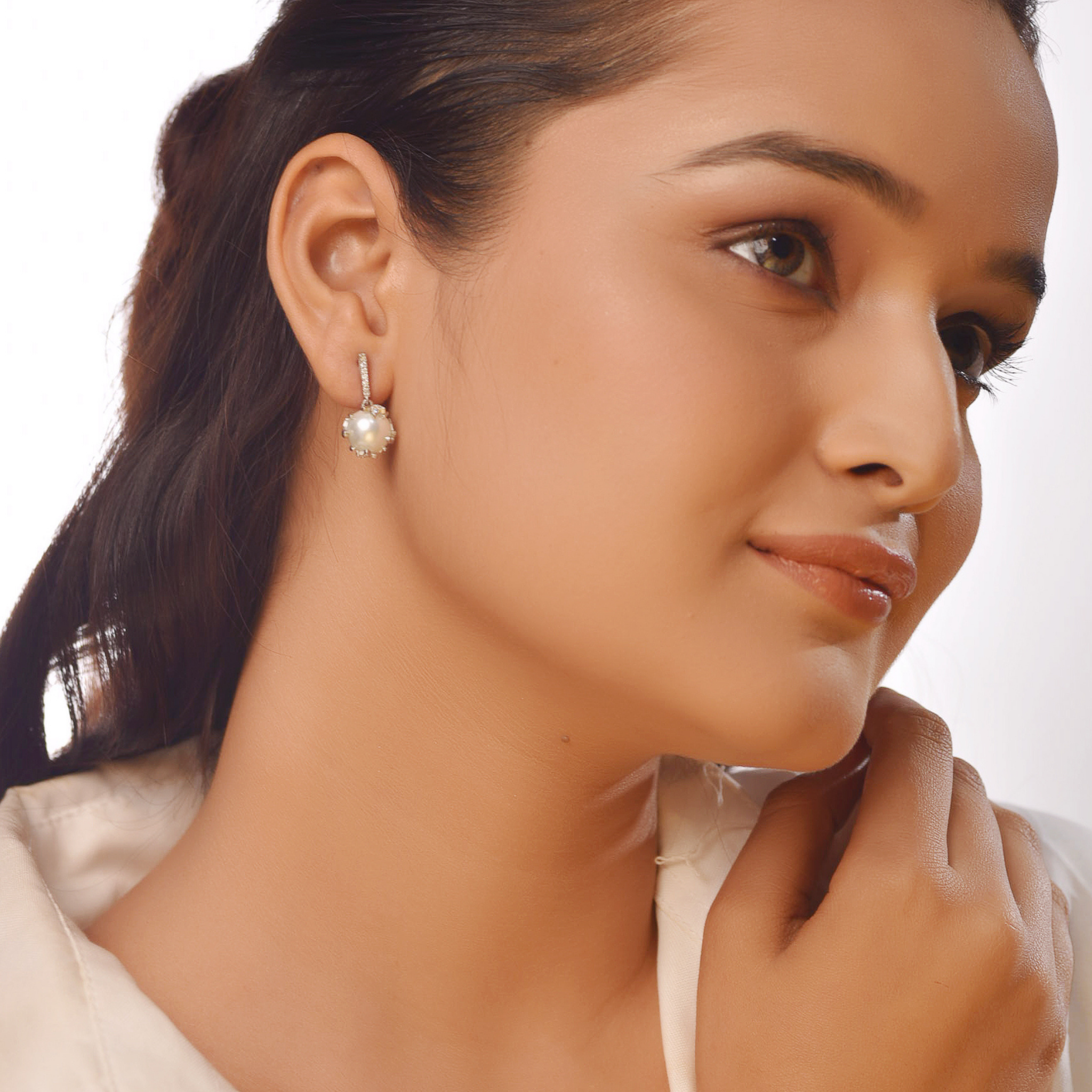 Pearl Dangle Party Wear Earrings, Hallmarked 925 Sterling Silver