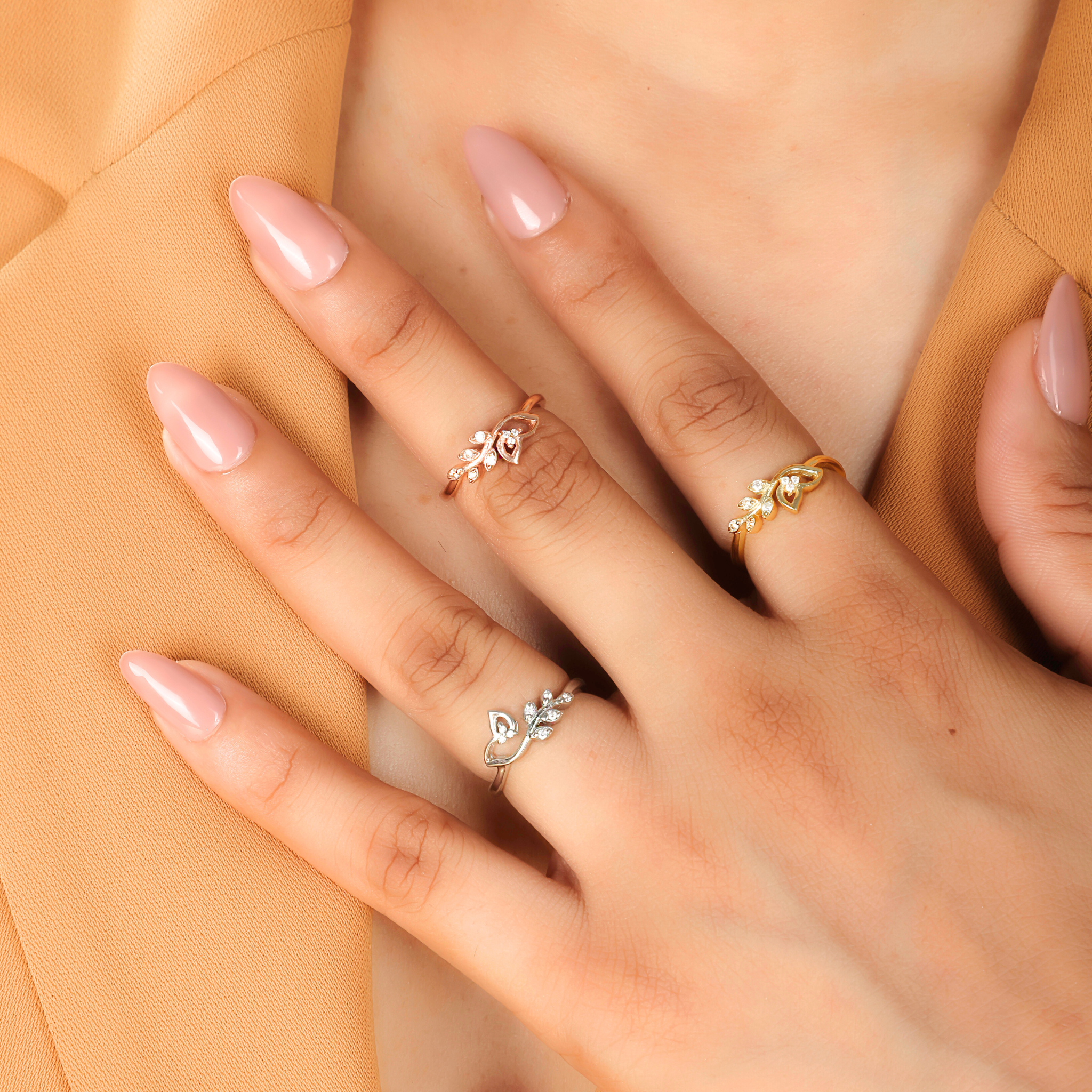Petals and Leaves Pattern Ring – Hallmarked 925 Sterling Silver White Gold Plated | Elegant Office Wear Jewelry