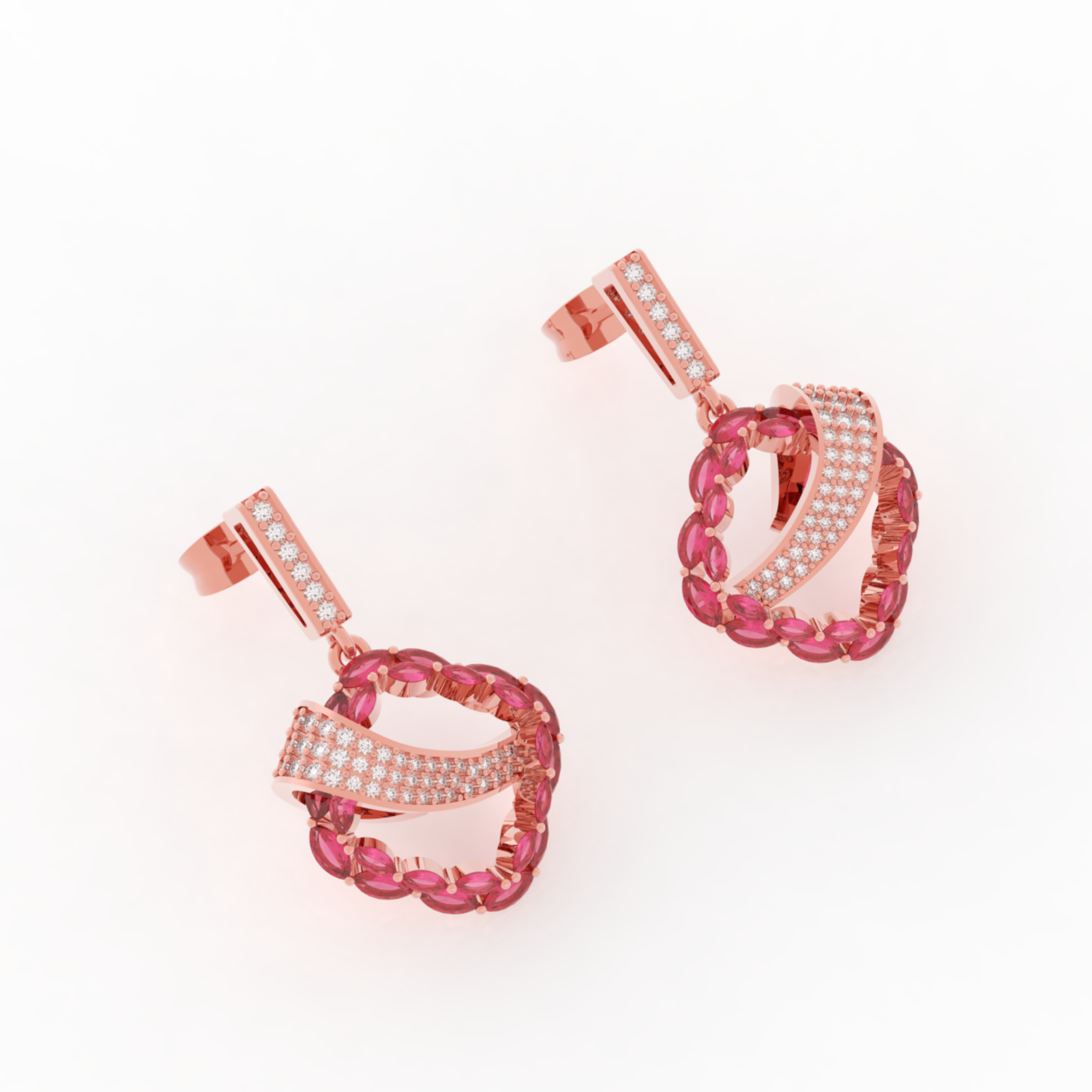 Radiant Ribbon Dangle Ruby Earrings, Hallmarked 925 Sterling Silver