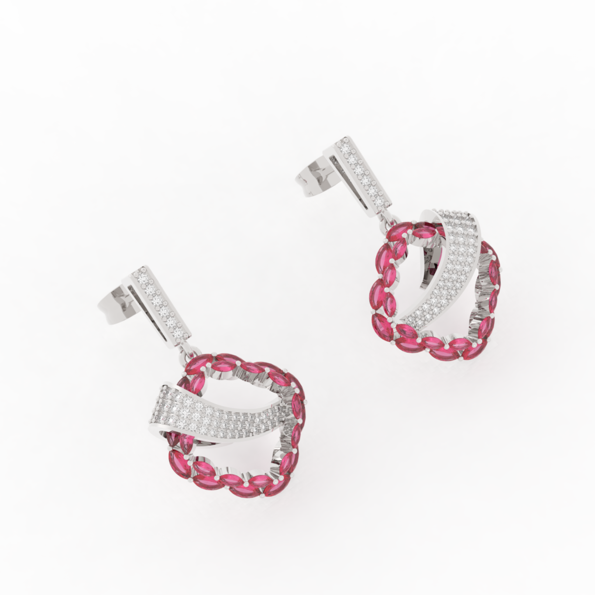 Radiant Ribbon Dangle Ruby Earrings, Hallmarked 925 Sterling Silver