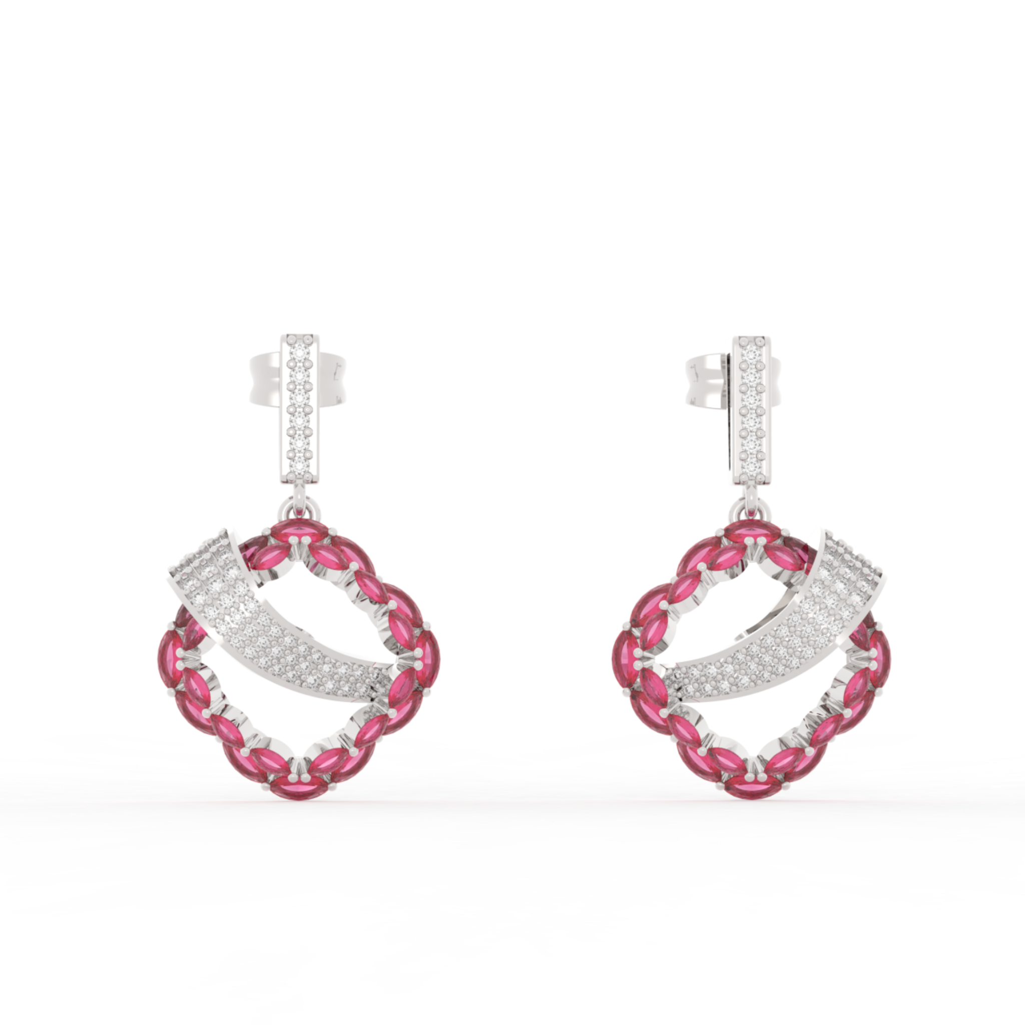 Radiant Ribbon Dangle Ruby Earrings, Hallmarked 925 Sterling Silver