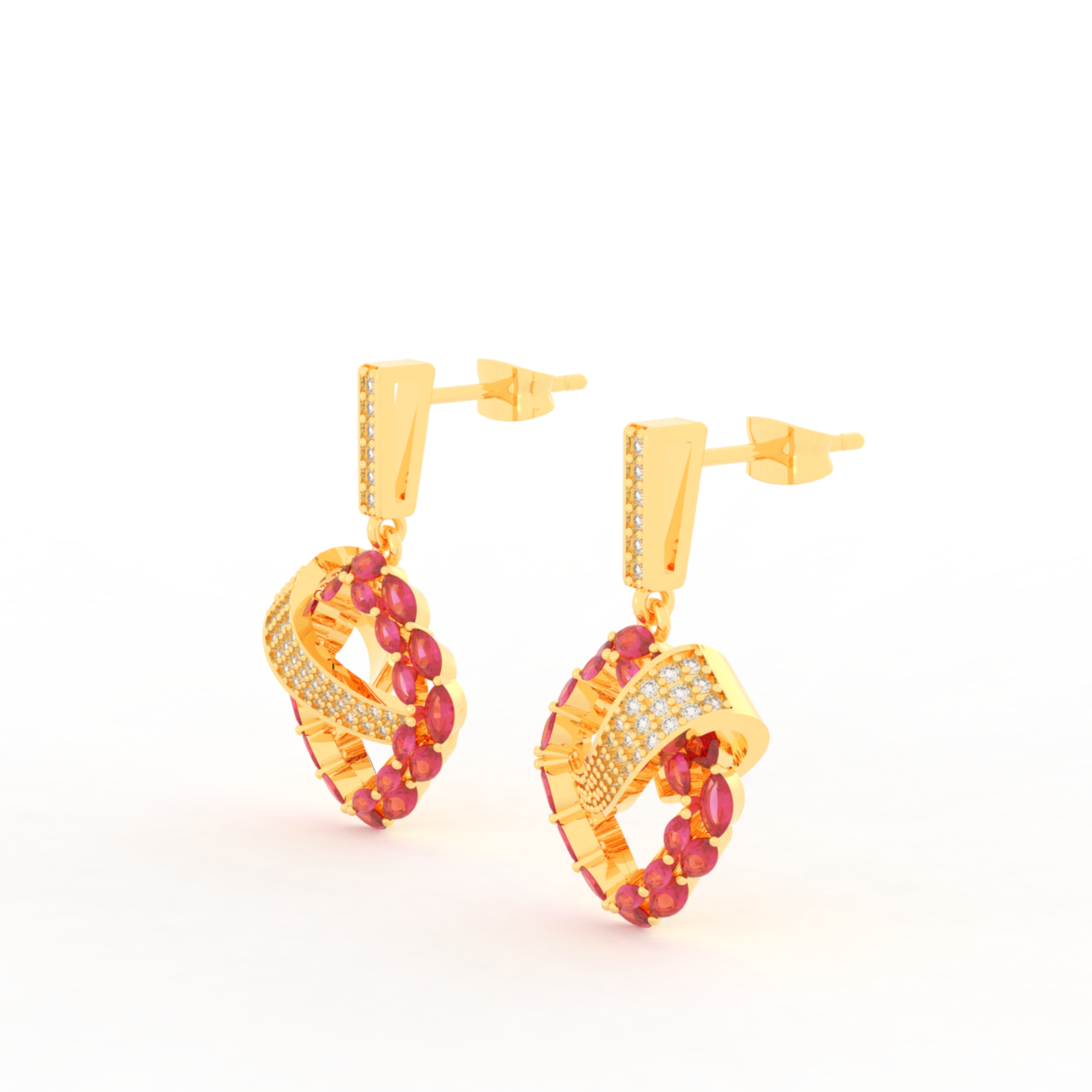 Radiant Ribbon Dangle Ruby Earrings, Hallmarked 925 Sterling Silver