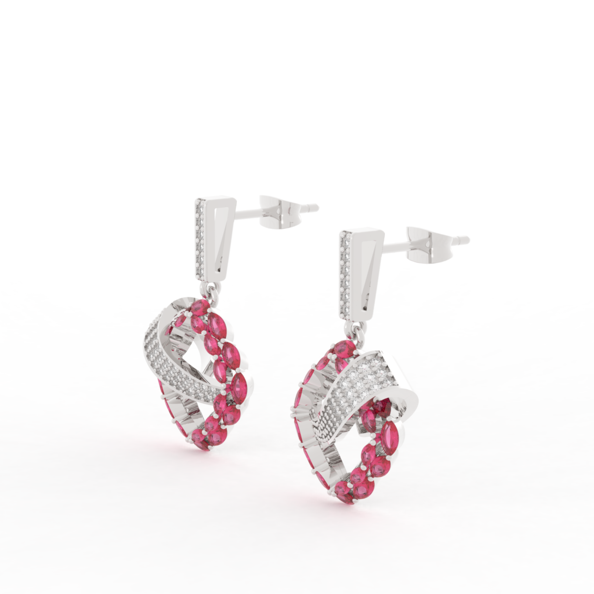 Radiant Ribbon Dangle Ruby Earrings, Hallmarked 925 Sterling Silver