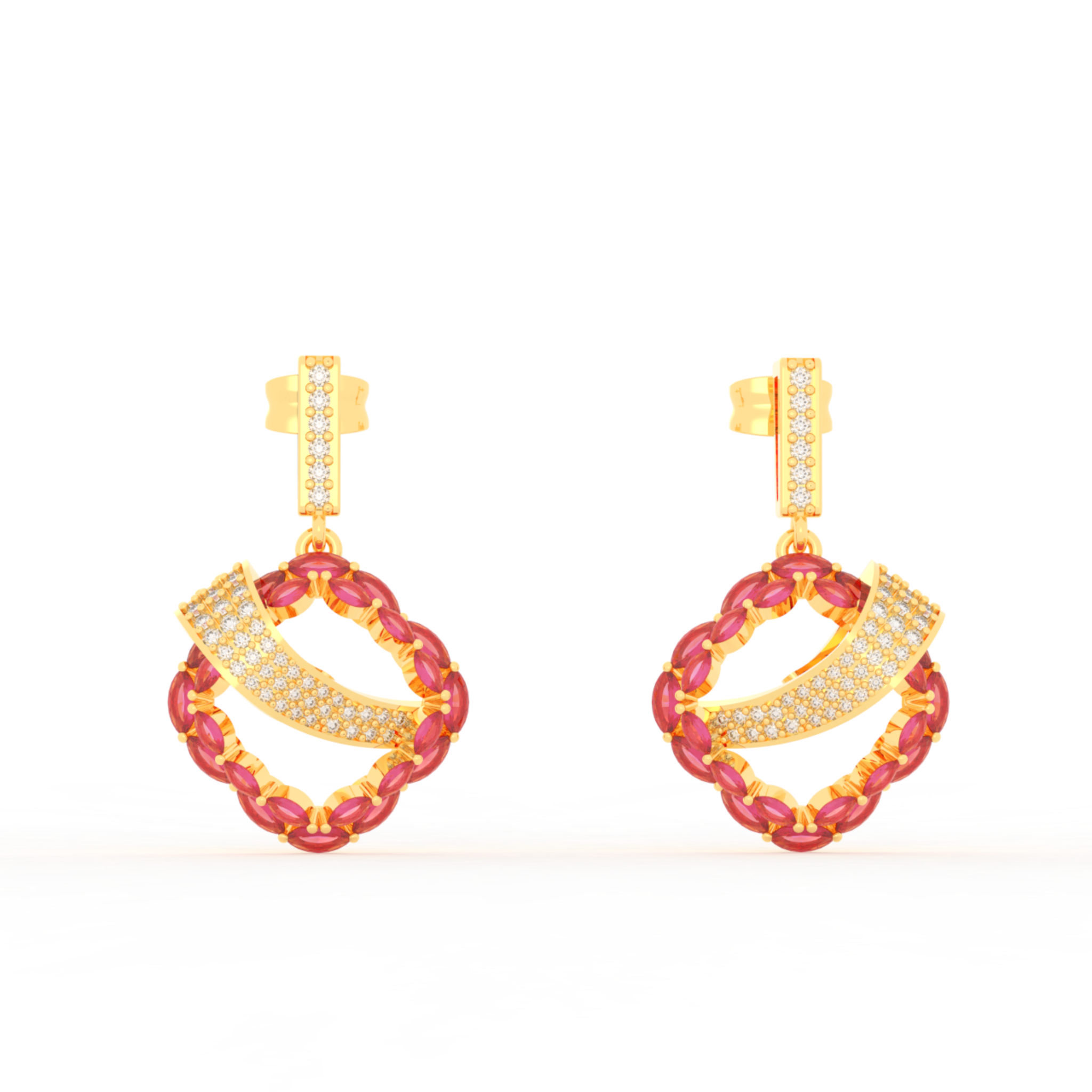 Radiant Ribbon Dangle Ruby Earrings, Hallmarked 925 Sterling Silver