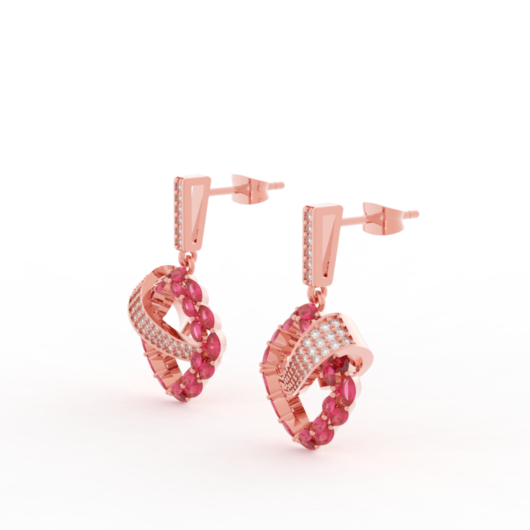 Radiant Ribbon Dangle Ruby Earrings, Hallmarked 925 Sterling Silver