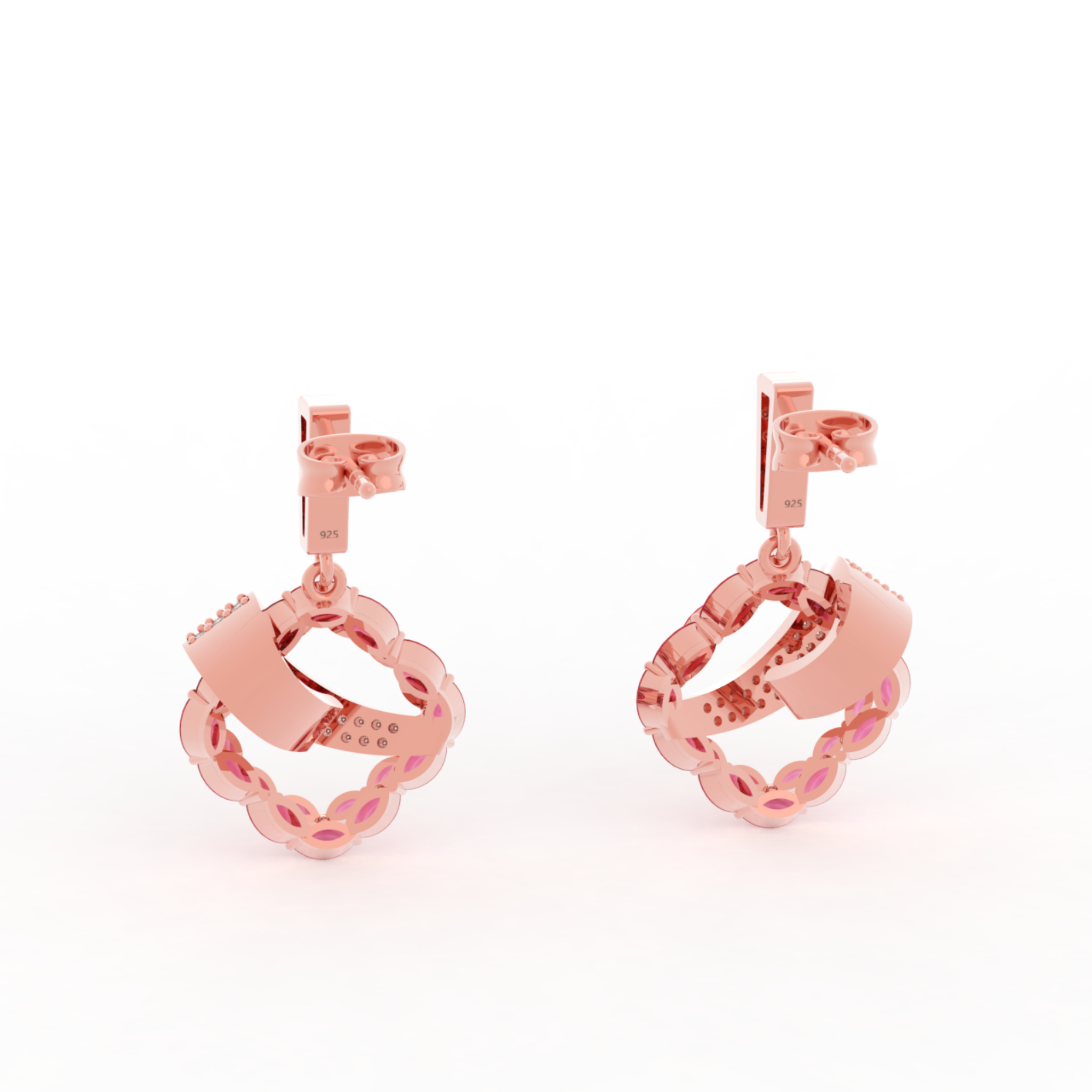 Radiant Ribbon Dangle Ruby Earrings, Hallmarked 925 Sterling Silver