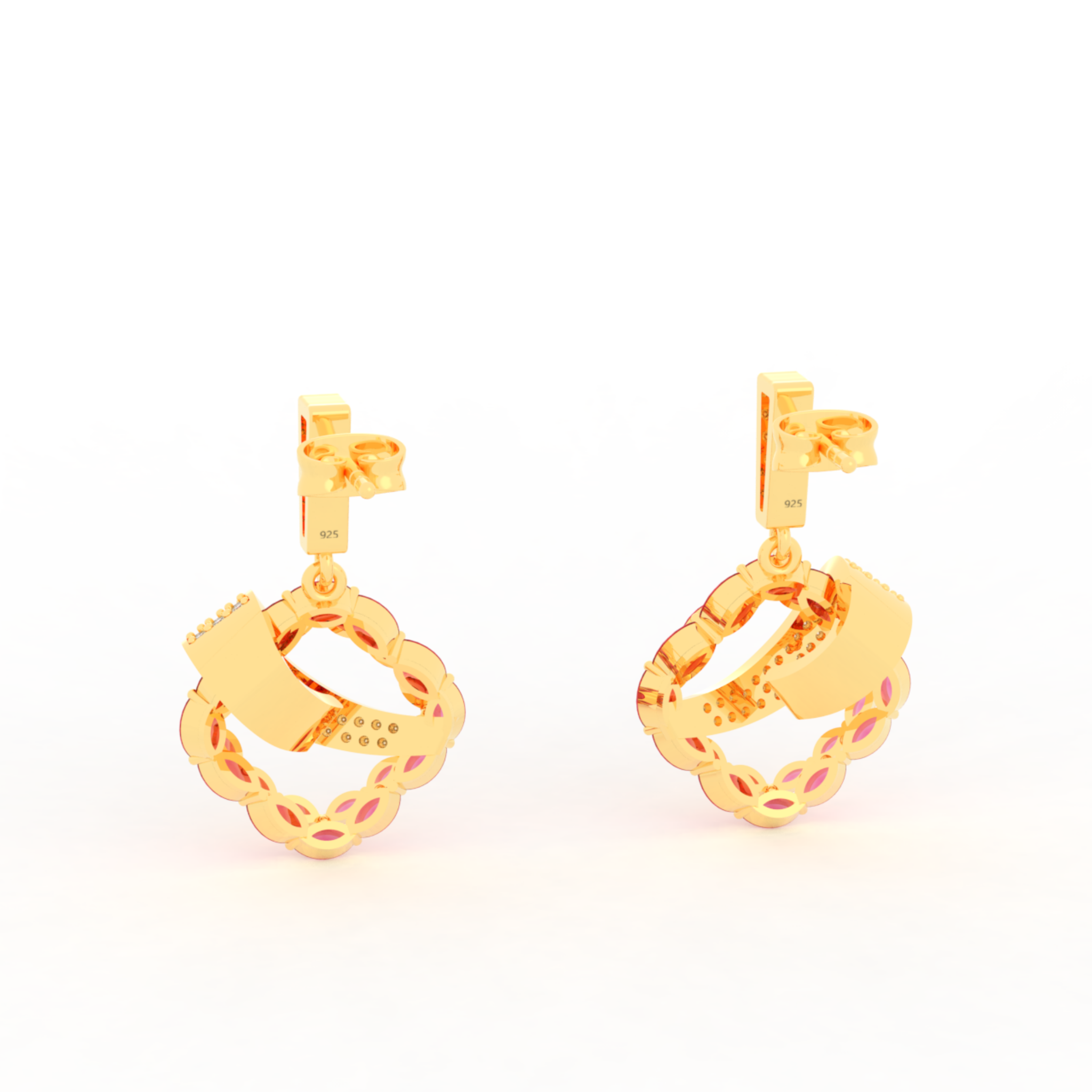 Radiant Ribbon Dangle Ruby Earrings, Hallmarked 925 Sterling Silver