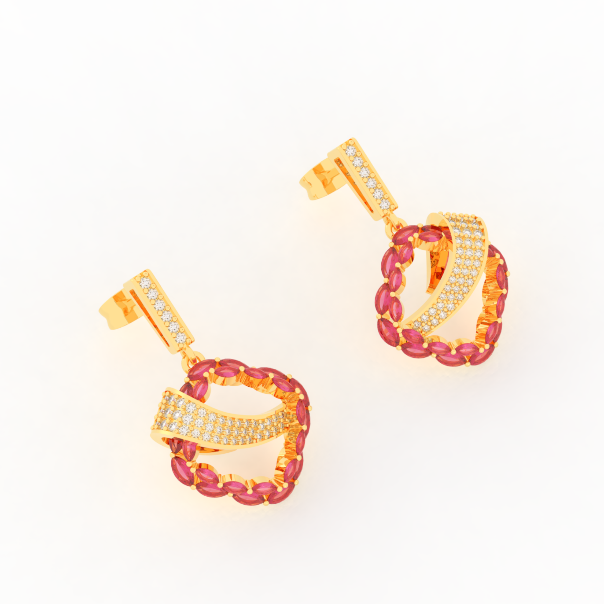 Radiant Ribbon Dangle Ruby Earrings, Hallmarked 925 Sterling Silver