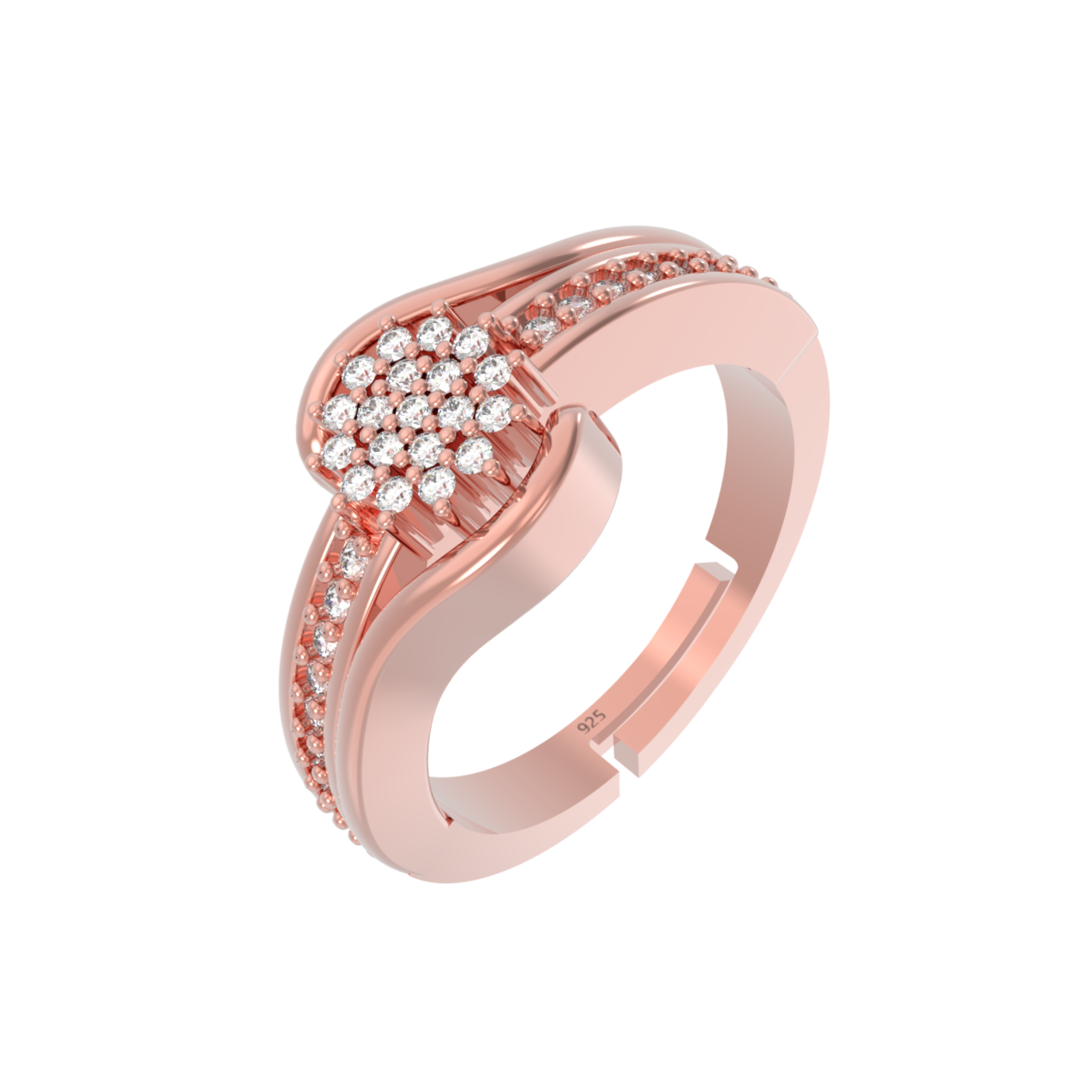 Radiant Round Cut Engagement Ring Rose Gold Plated- Hallmarked 925 Sterling Silver Rose Gold