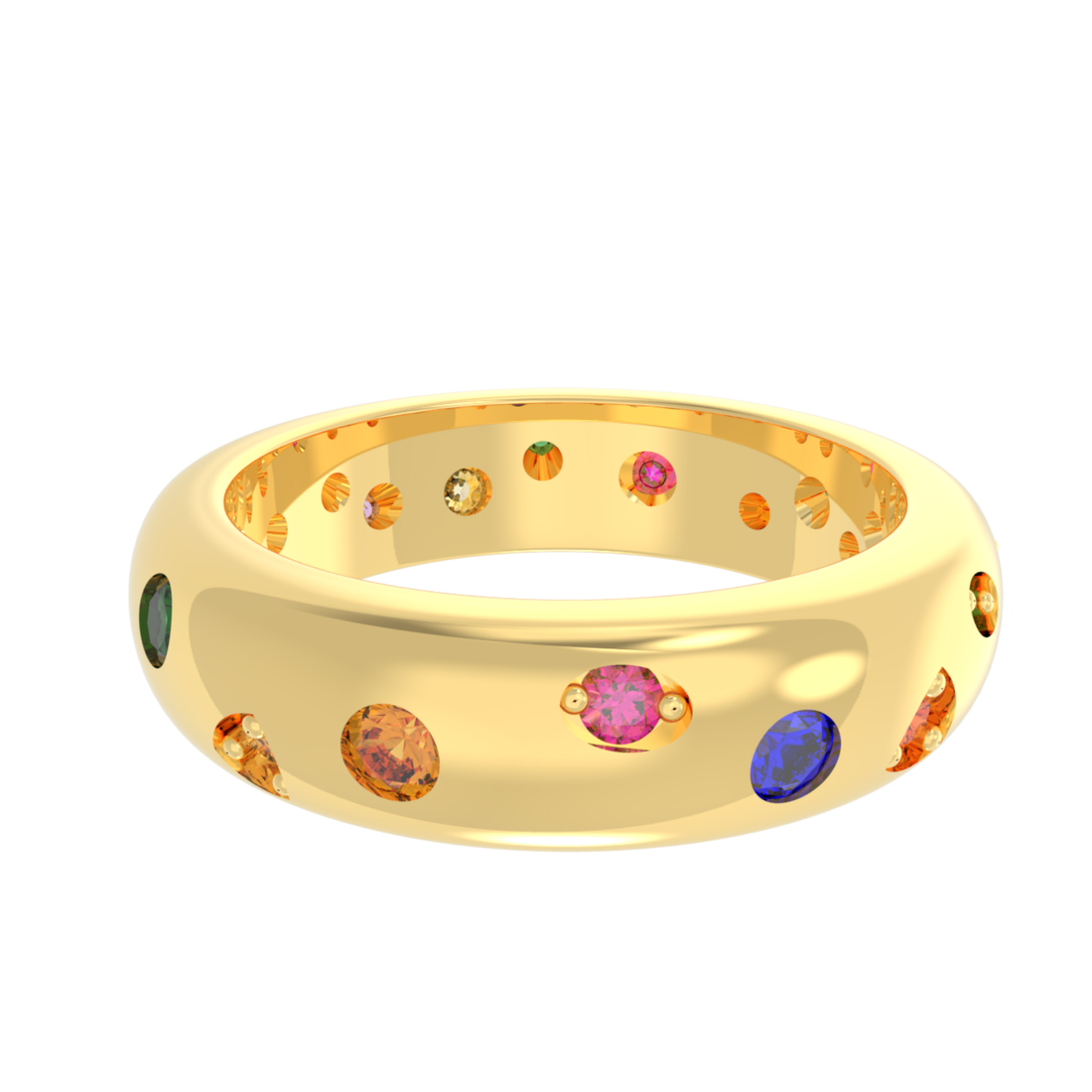 Rainbow Gemstone Wedding Dome Band, Hallmarked 925 Sterling Silver