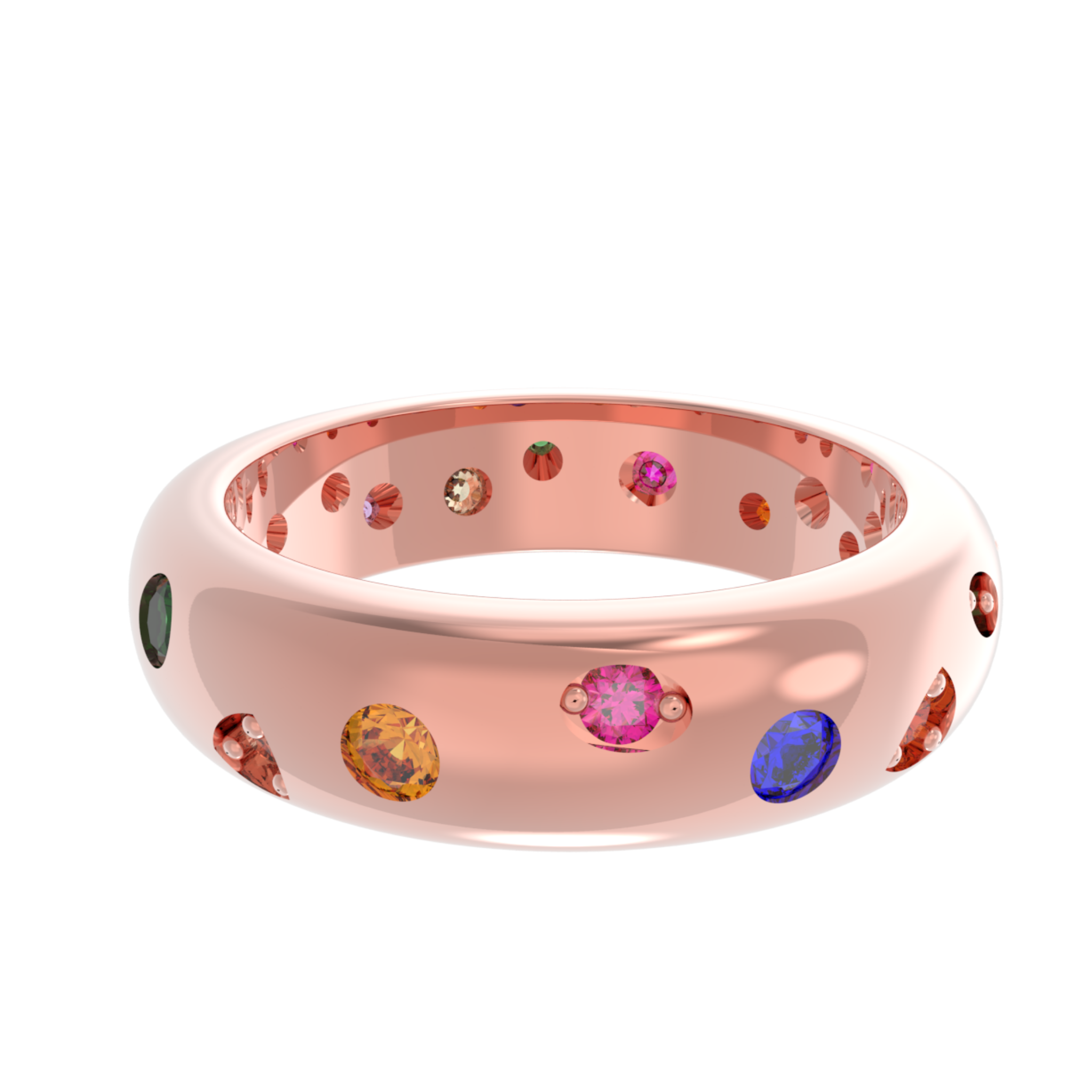 Rainbow Gemstone Wedding Dome Band, Hallmarked 925 Sterling Silver