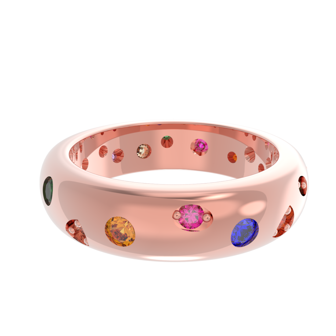 Rainbow Gemstone Wedding Dome Band, Hallmarked 925 Sterling Silver