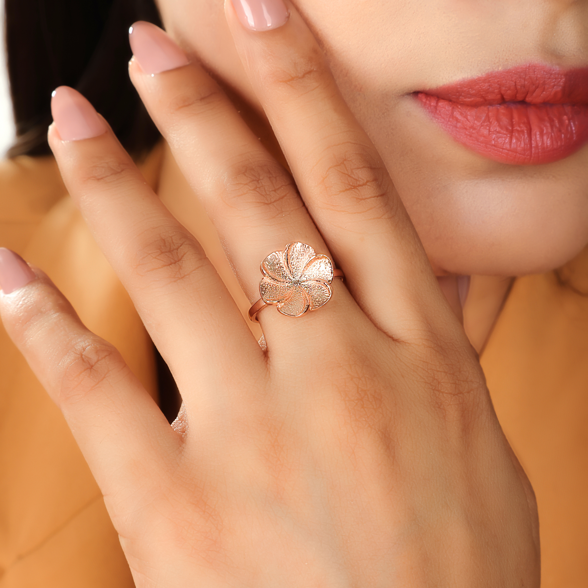 Hawaiian Bloom Flower Petal Ring – Hallmarked 925 Sterling Silver Rose Gold Plated | Elegant Party Wear Jewelry