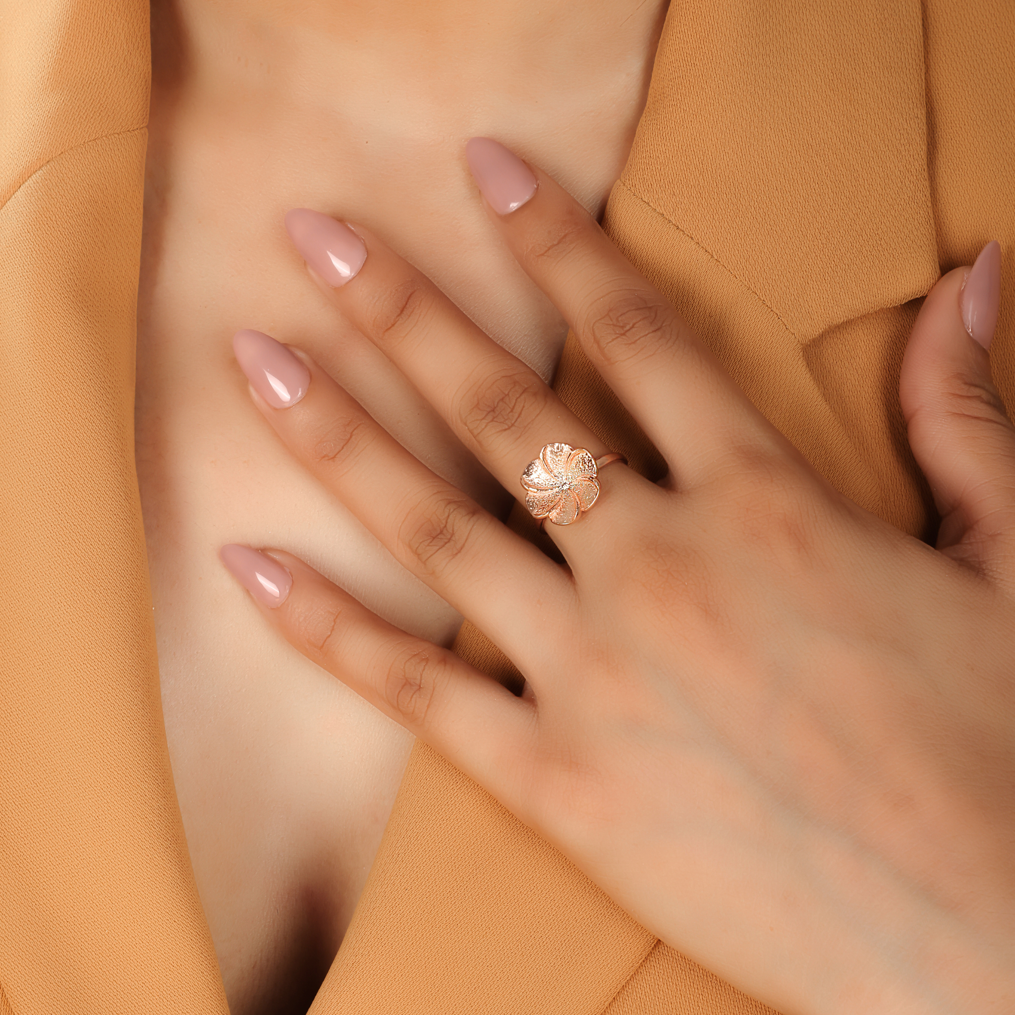 Hawaiian Bloom Flower Petal Ring – Hallmarked 925 Sterling Silver Rose Gold Plated | Elegant Party Wear Jewelry