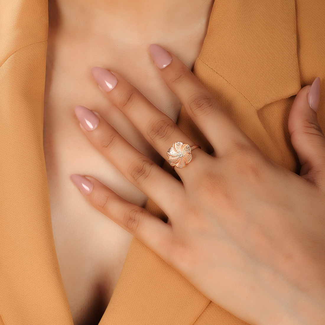 Hawaiian Bloom Flower Petal Ring – Hallmarked 925 Sterling Silver Rose Gold Plated | Elegant Party Wear Jewelry