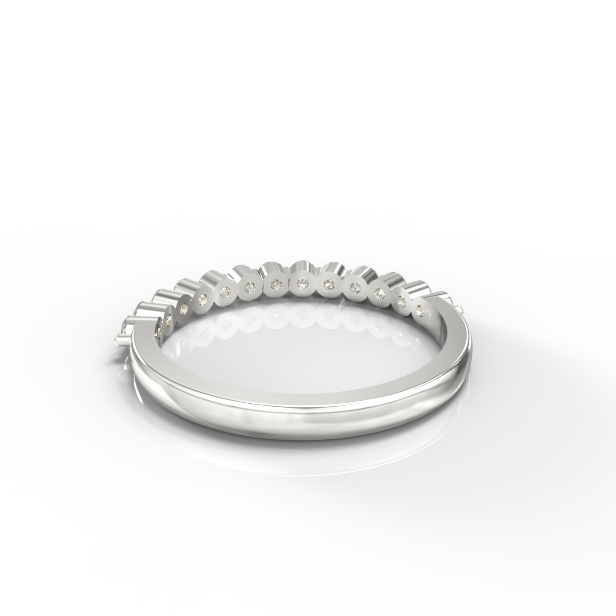 Round Cut Floating Diamond Half Wedding Band, Hallmarked 925 Sterling Silver White Gold