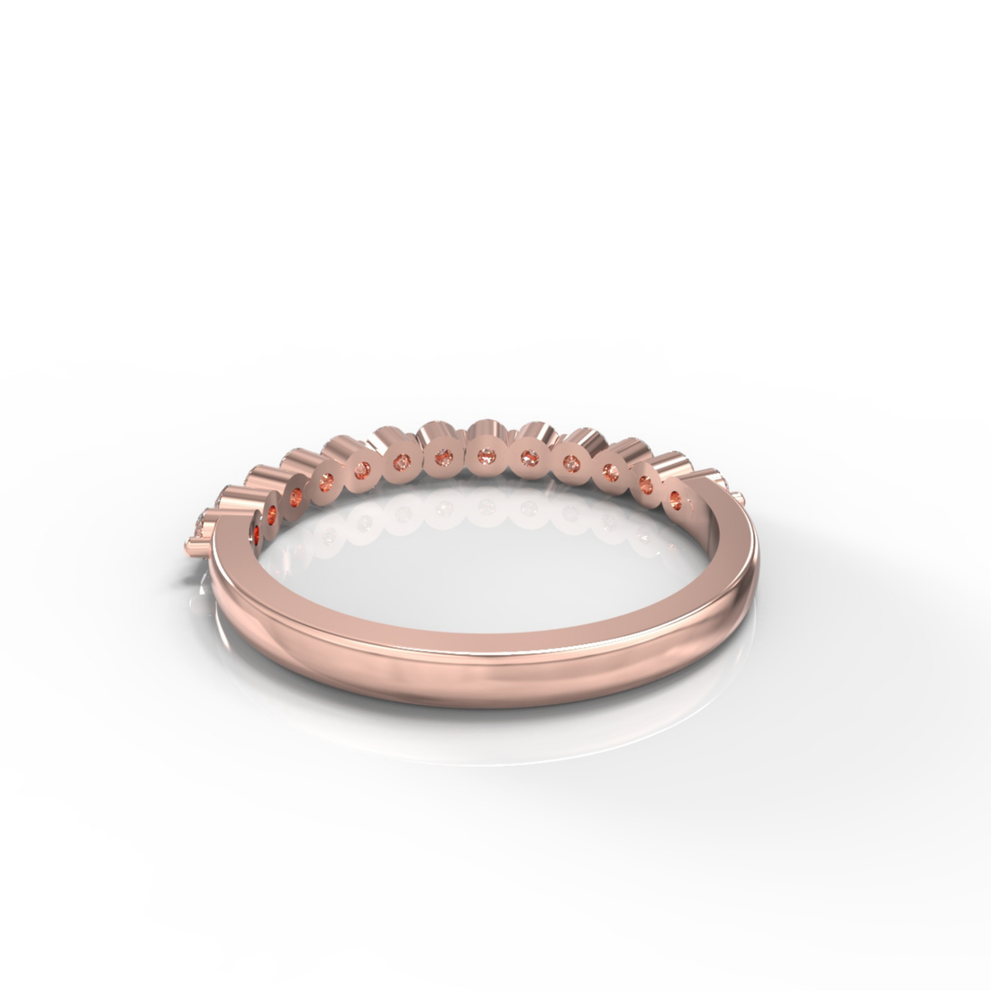 Round Cut Floating Diamond Half Wedding Band, Hallmarked 925 Sterling Silver Rose Gold