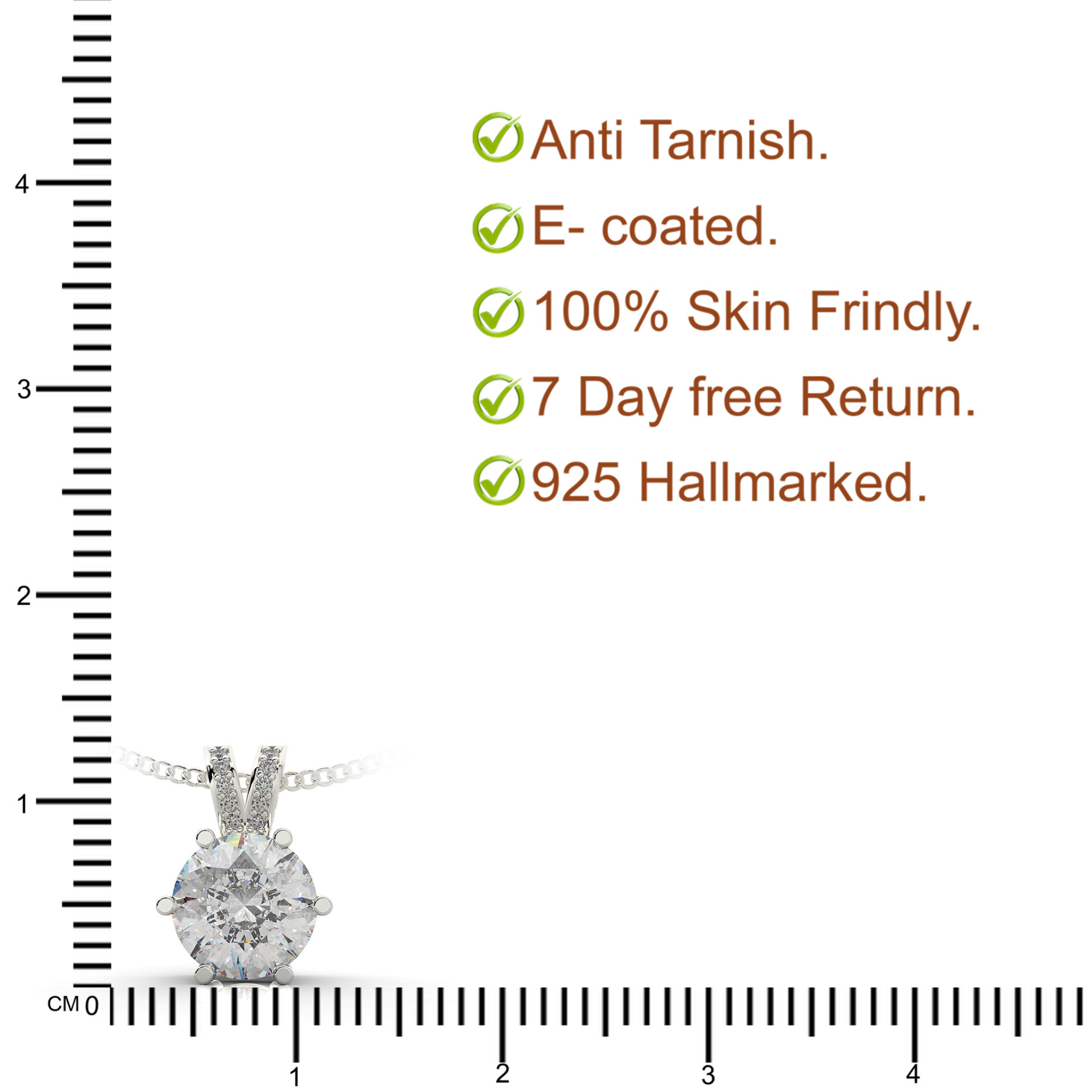 Round Cut Solitaire Pendant- Hallmarked 925 Sterling Silver